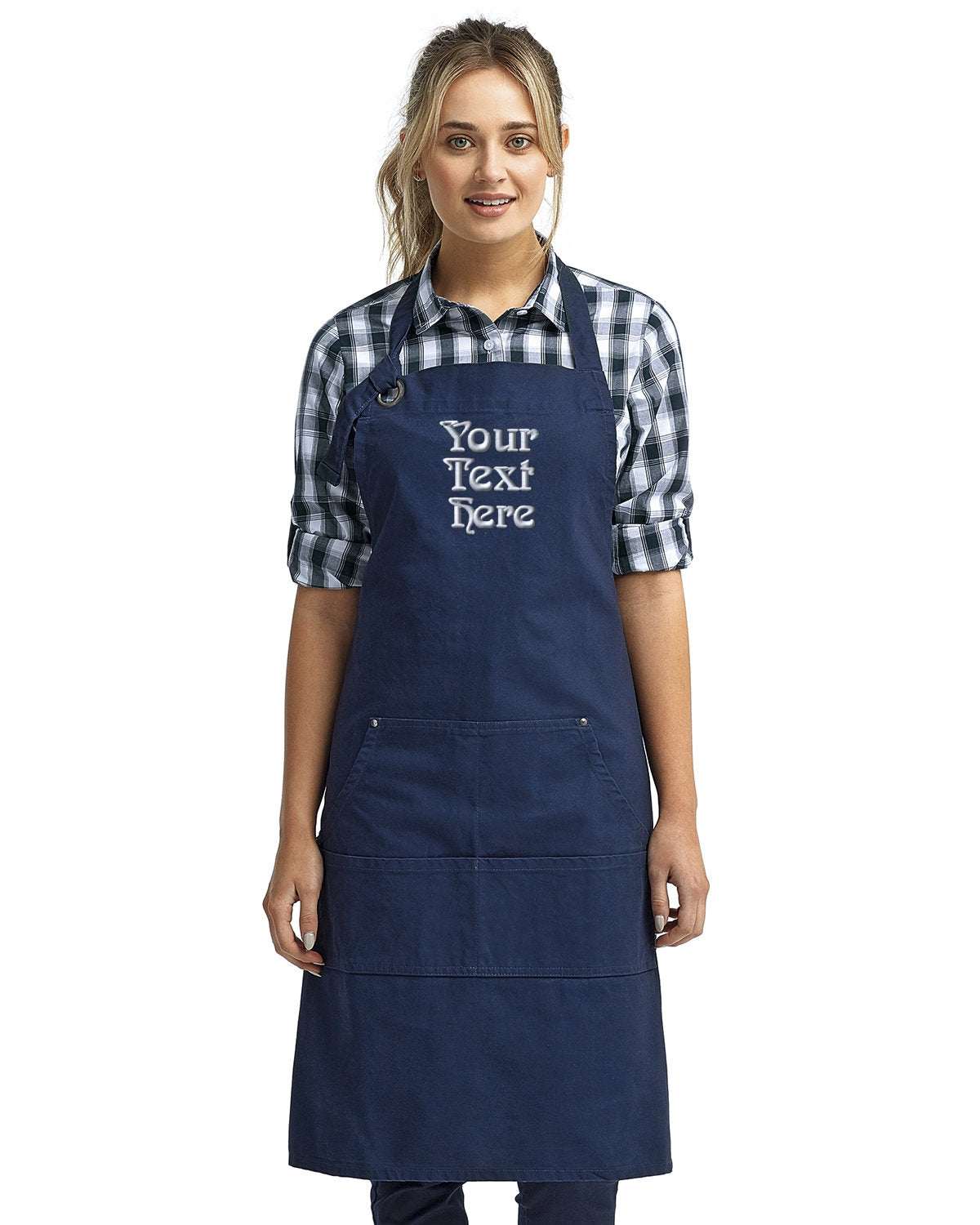 Unisex Pocket Apron Your Personalized Text Embroidered - 3 pack - navy blue