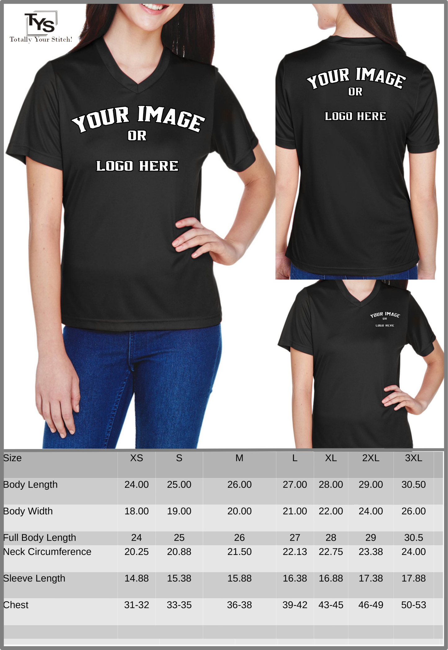 Dry Fit Custom V-Neck T-shirts for Women Your Design Printed 4 Pack - black