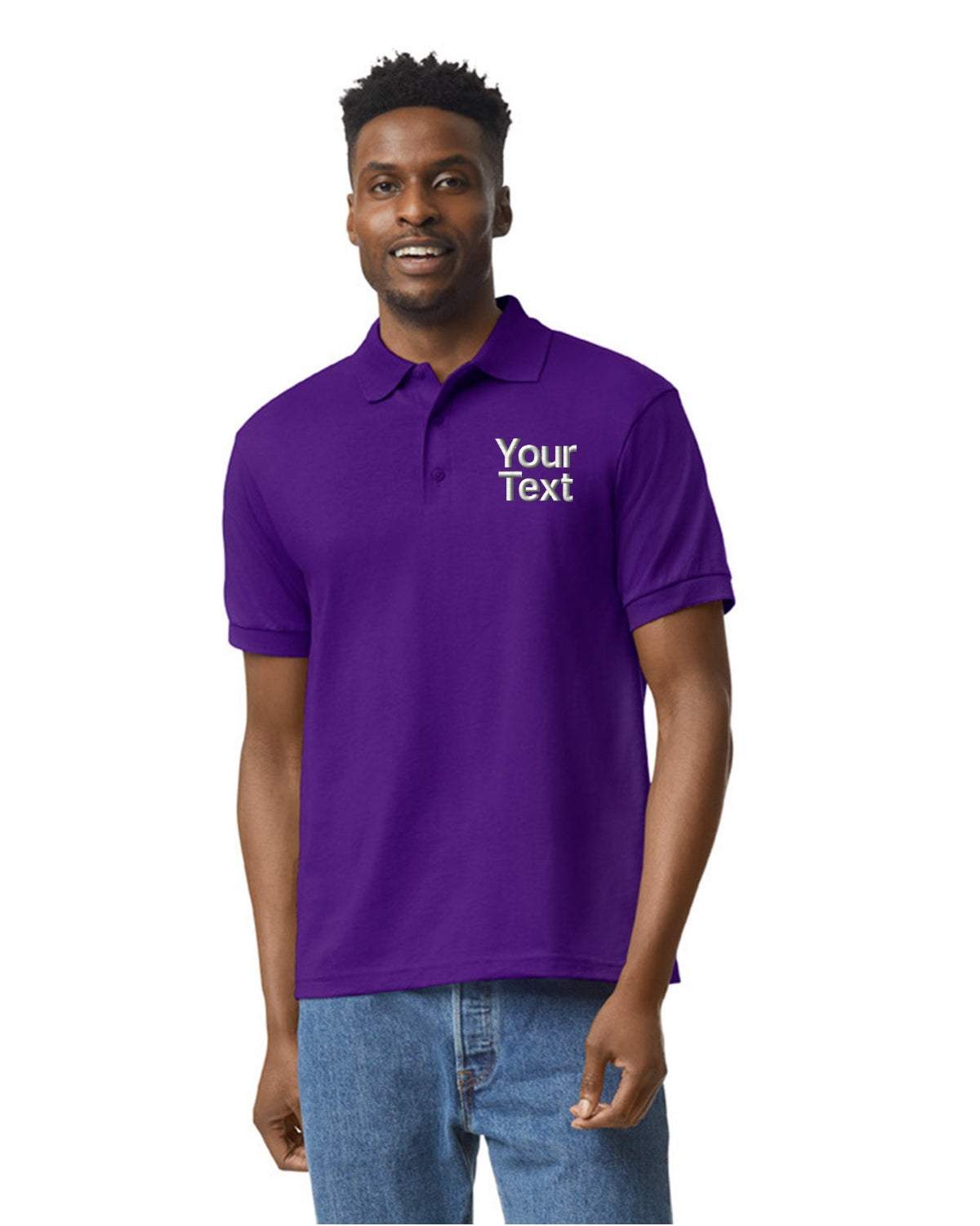 Cotton Polo Shirts With Personalized Text Embroidered For Men 3-Pack - purple