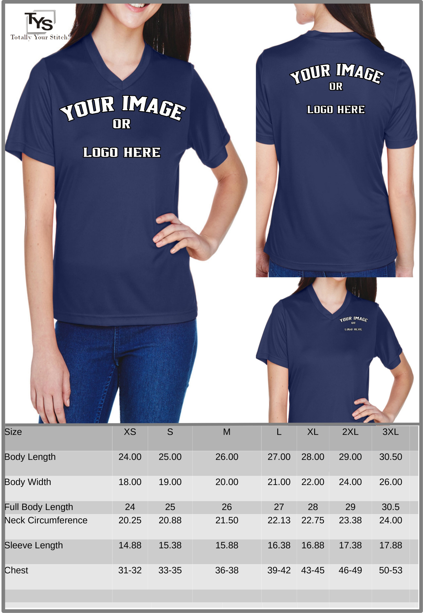 Dry Fit Custom V-Neck T-shirts for Women Your Design Printed 4 Pack - navy