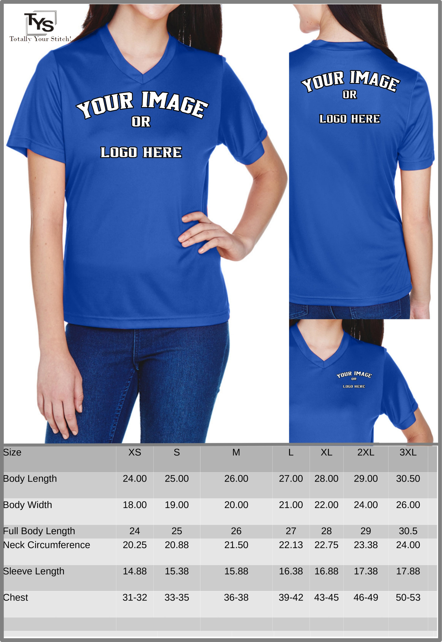 Dry Fit Custom V-Neck T-shirts for Women Your Design Printed 4 Pack - royal blue