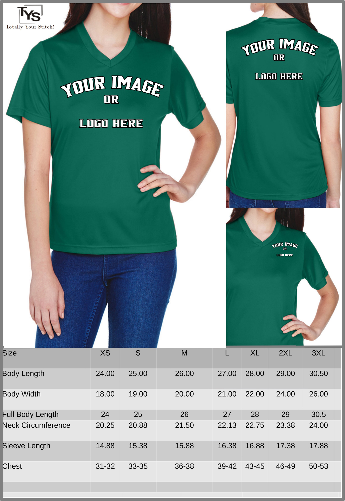 Dry Fit Custom V-Neck T-shirts for Women Your Design Printed 4 Pack Sport Forest