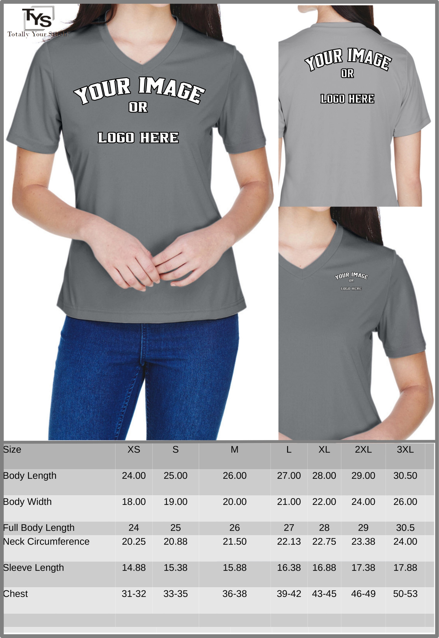 Dry Fit Custom V-Neck T-shirts for Women Your Design Printed 4 Pack sport grey