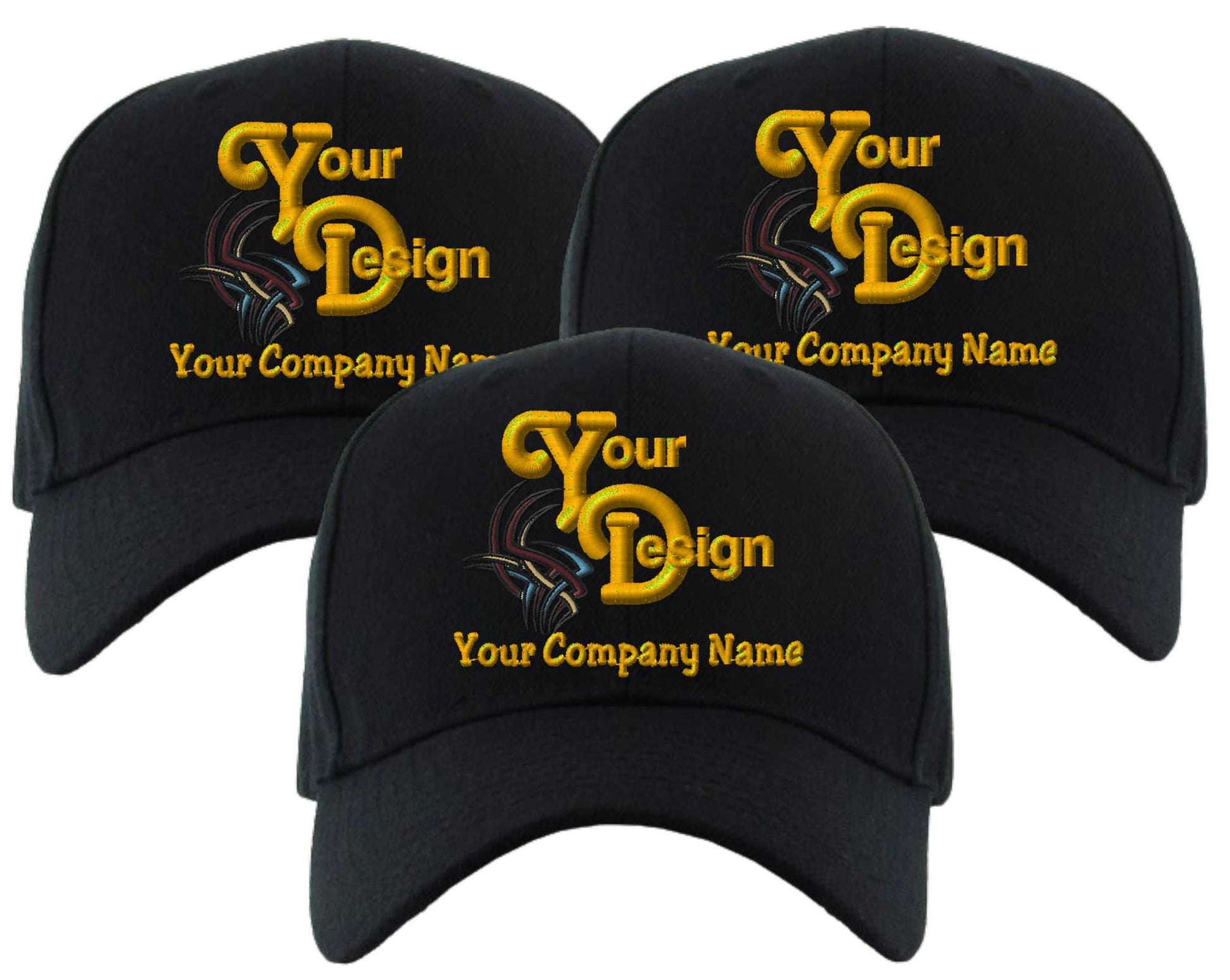 Adjustable Ball Caps Your Custom Logo Image Embroidered on Cap-3 Pack - black