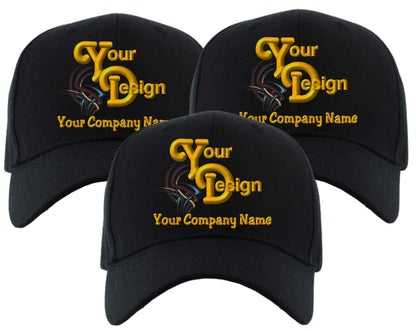 Adjustable Ball Caps Your Custom Logo Image Embroidered on Cap-3 Pack - black
