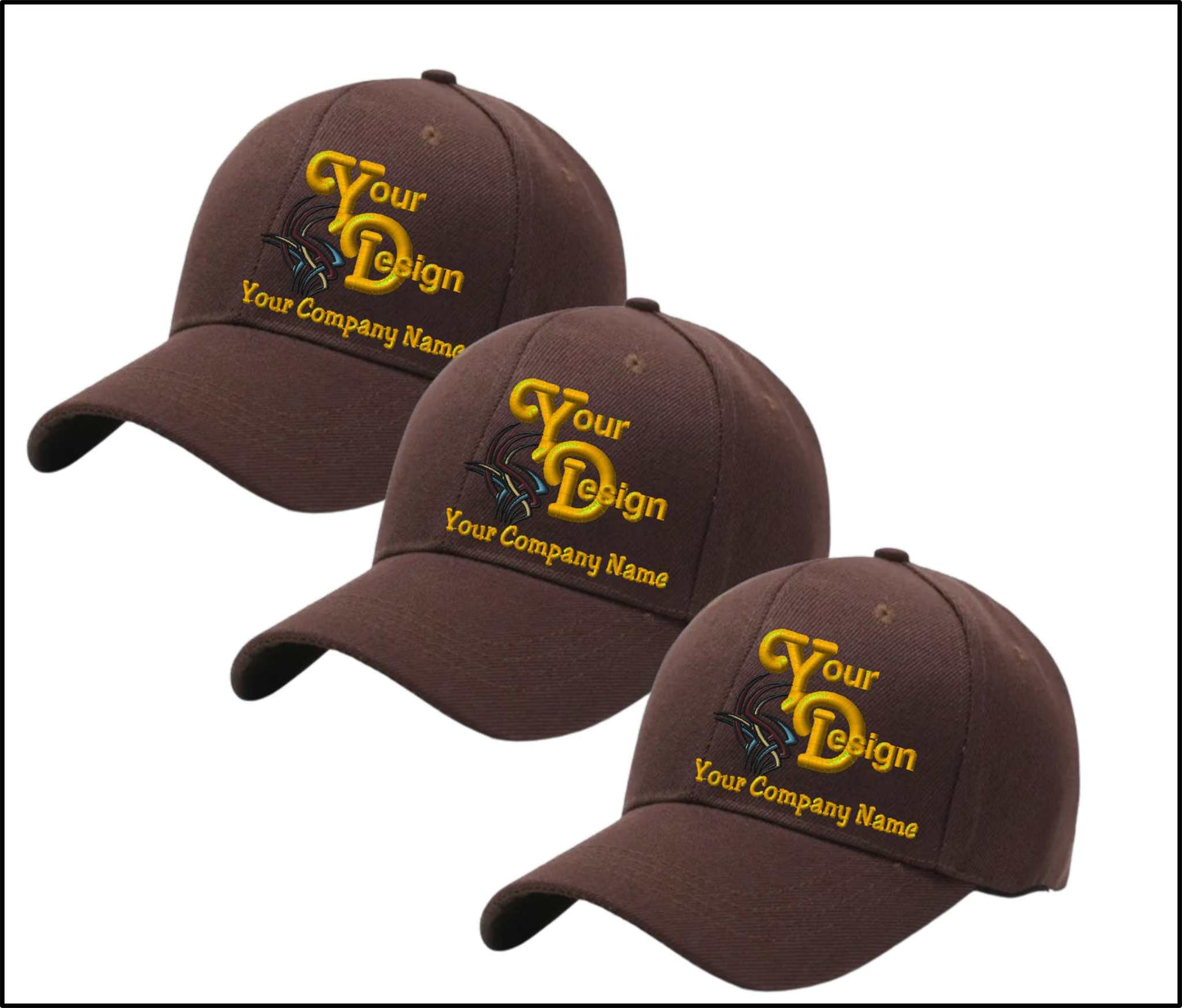 Adjustable Ball Caps Your Custom Logo Image Embroidered on Cap-3 Pack - brown