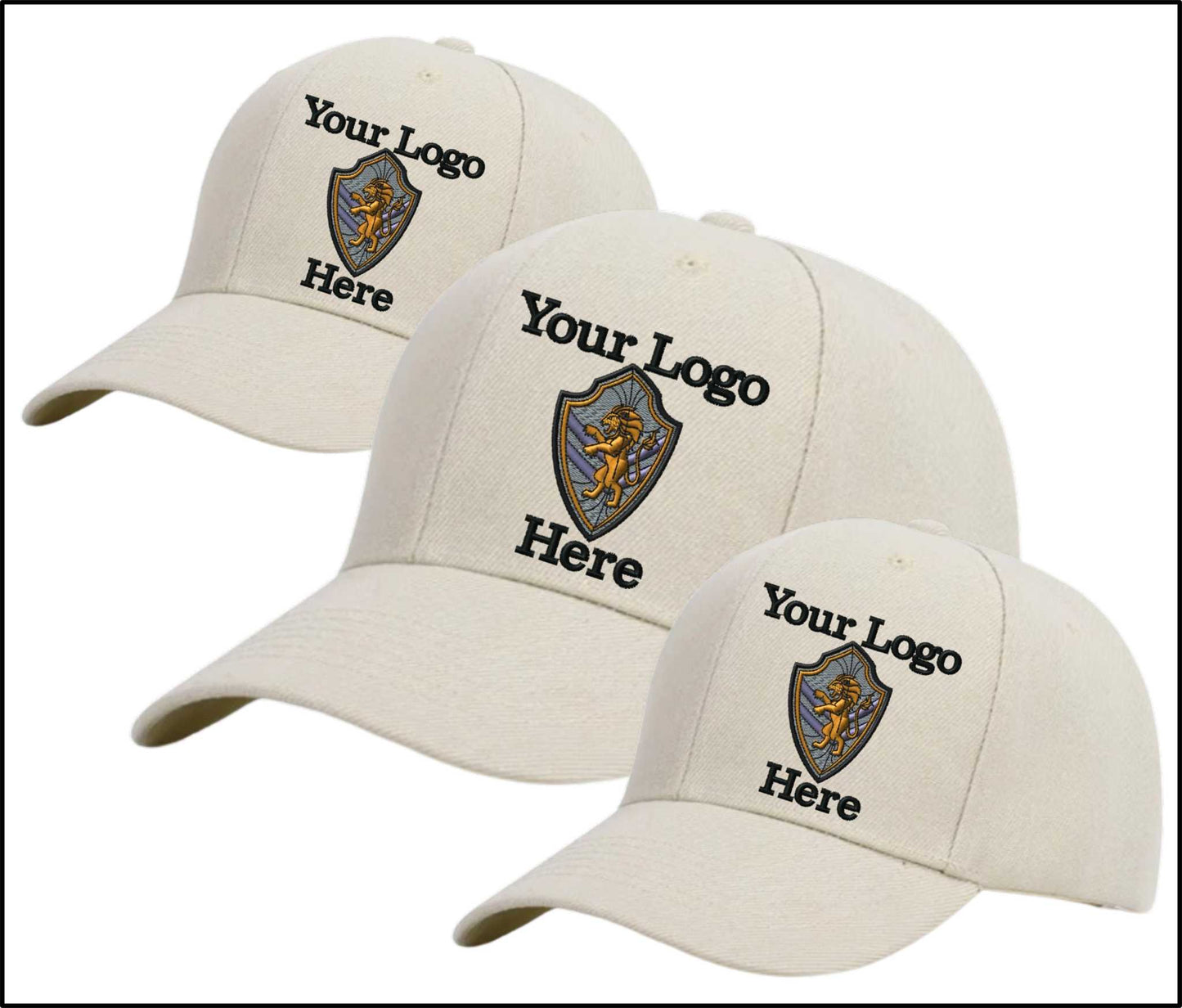 Adjustable Ball Caps Your Custom Logo Image Embroidered on Cap-3 Pack - beige