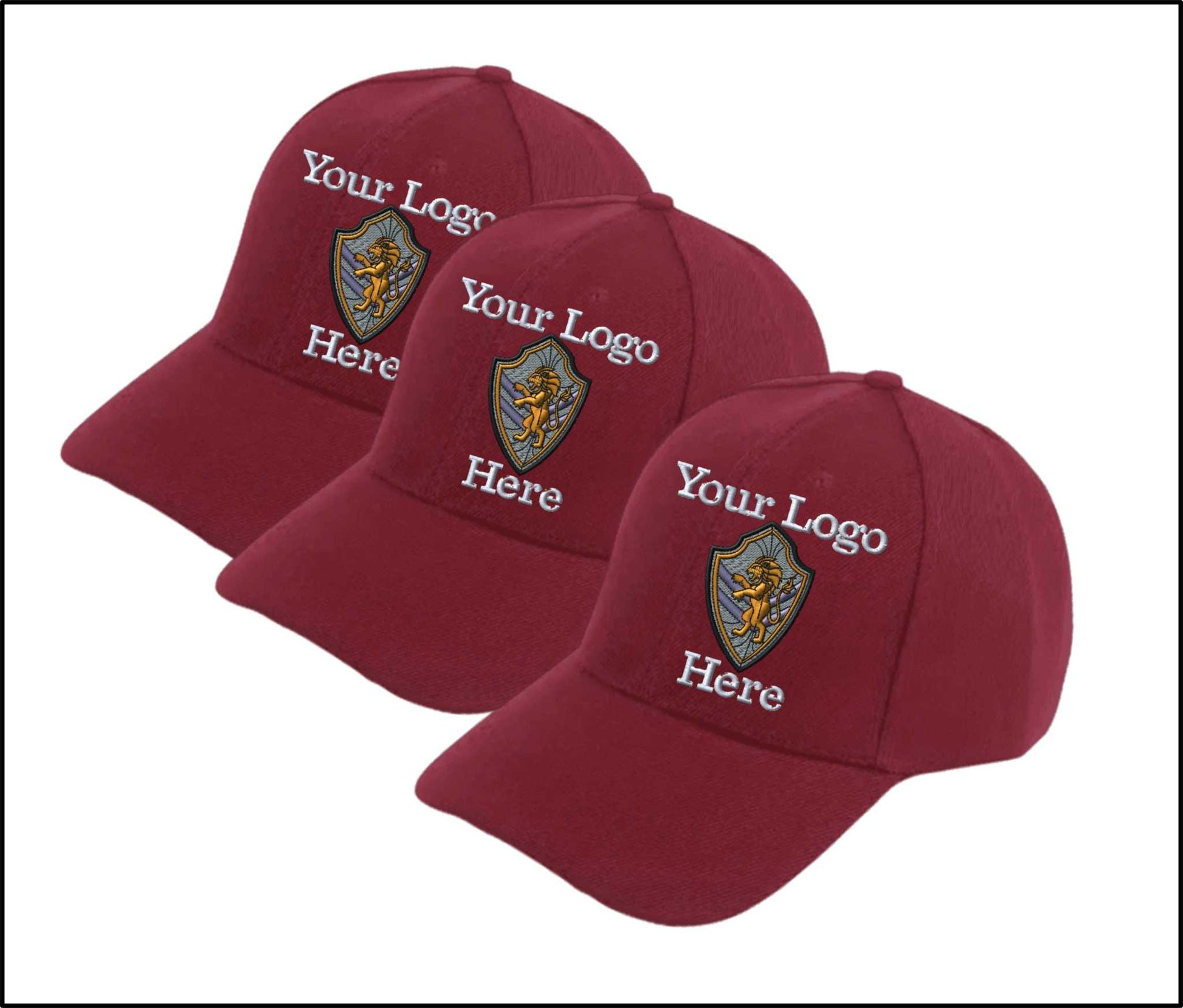 Adjustable Ball Caps Your Custom Logo Image Embroidered on Cap-3 Pack - maroon