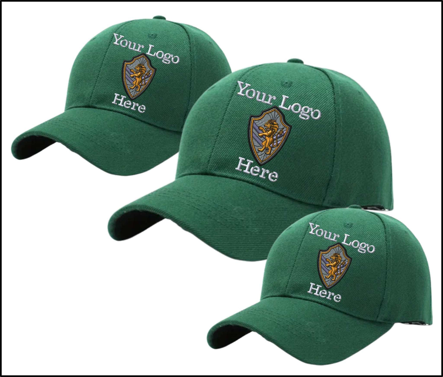 Adjustable Ball Caps Your Custom Logo Image Embroidered on Cap-3 Pack - forest green