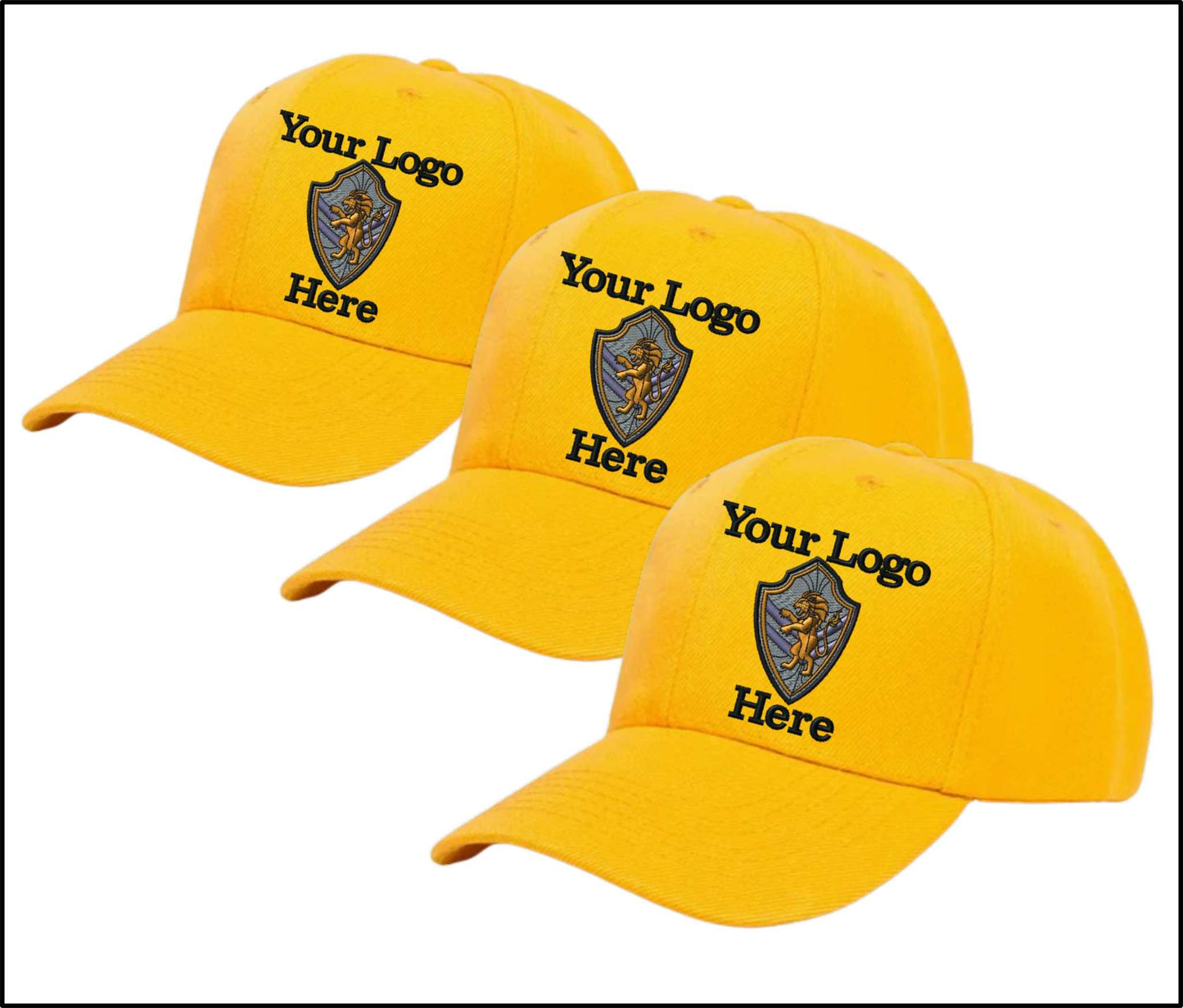 Adjustable Ball Caps Your Custom Logo Image Embroidered on Cap-3 Pack - yellow gold