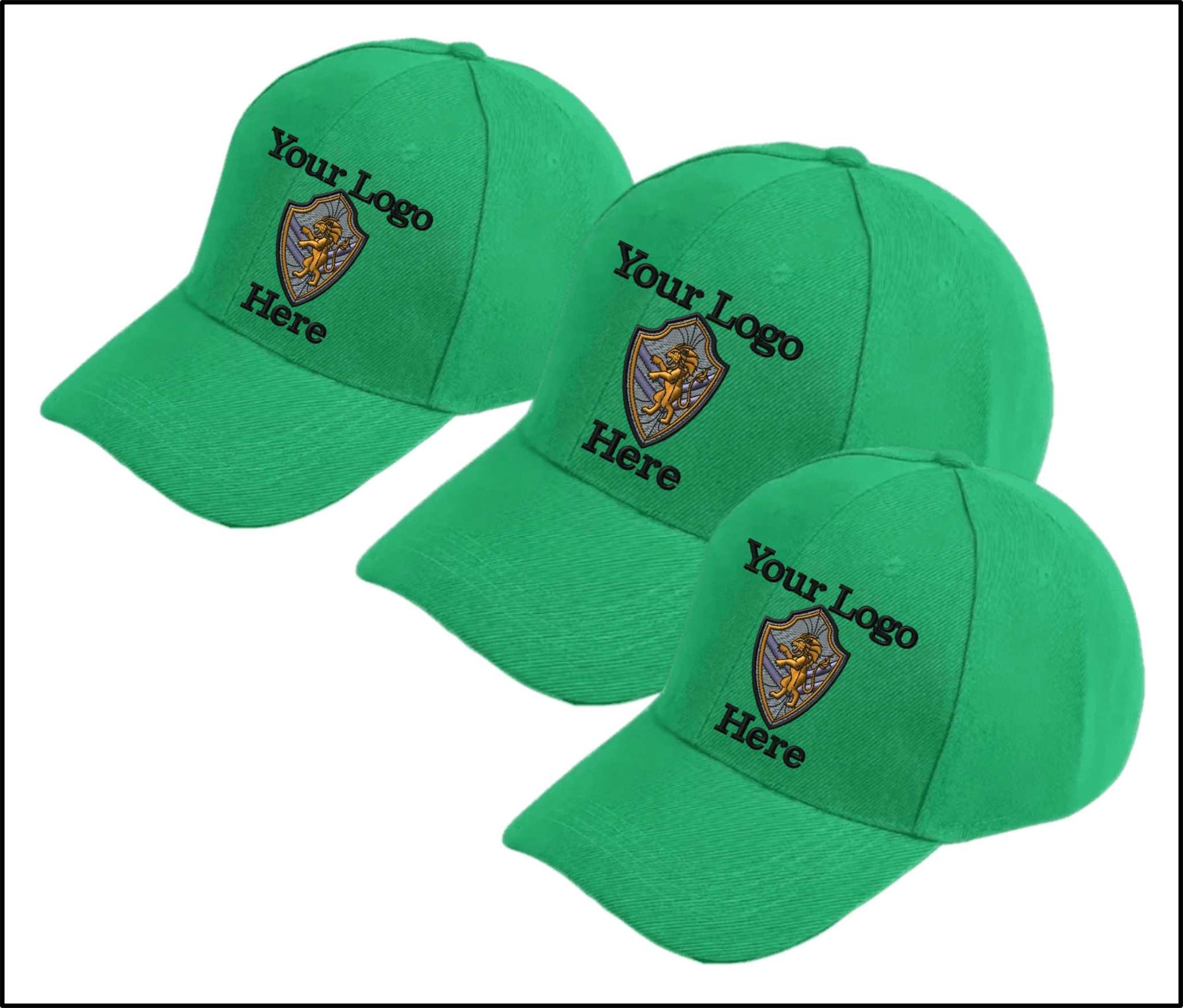 Adjustable Ball Caps Your Custom Logo Image Embroidered on Cap-3 Pack - kelly green