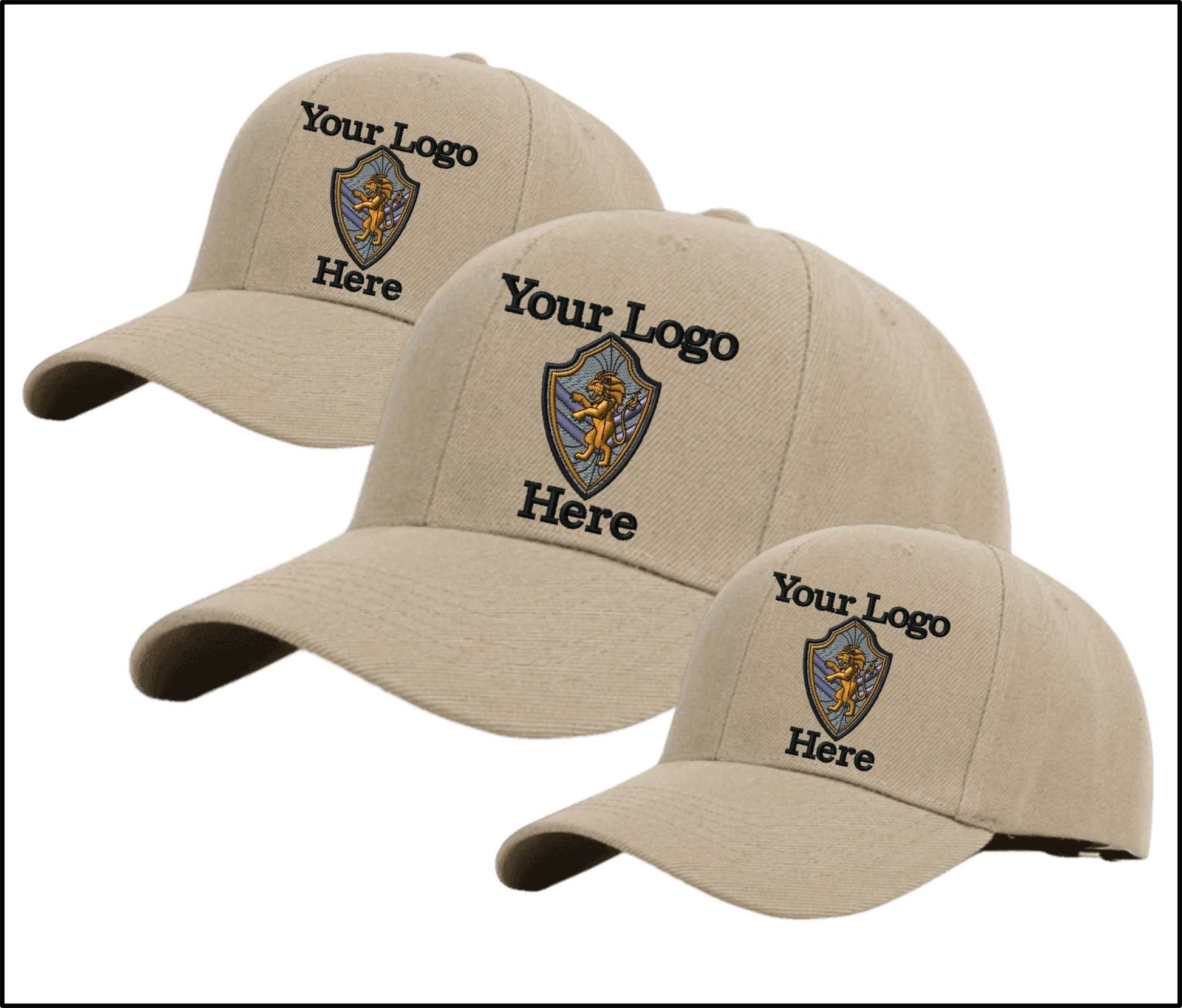 Adjustable Ball Caps Your Custom Logo Image Embroidered on Cap-3 Pack khaki