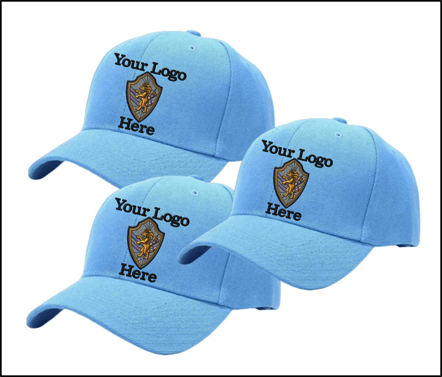 Adjustable Ball Caps Your Custom Logo Image Embroidered on Cap-3 Pack