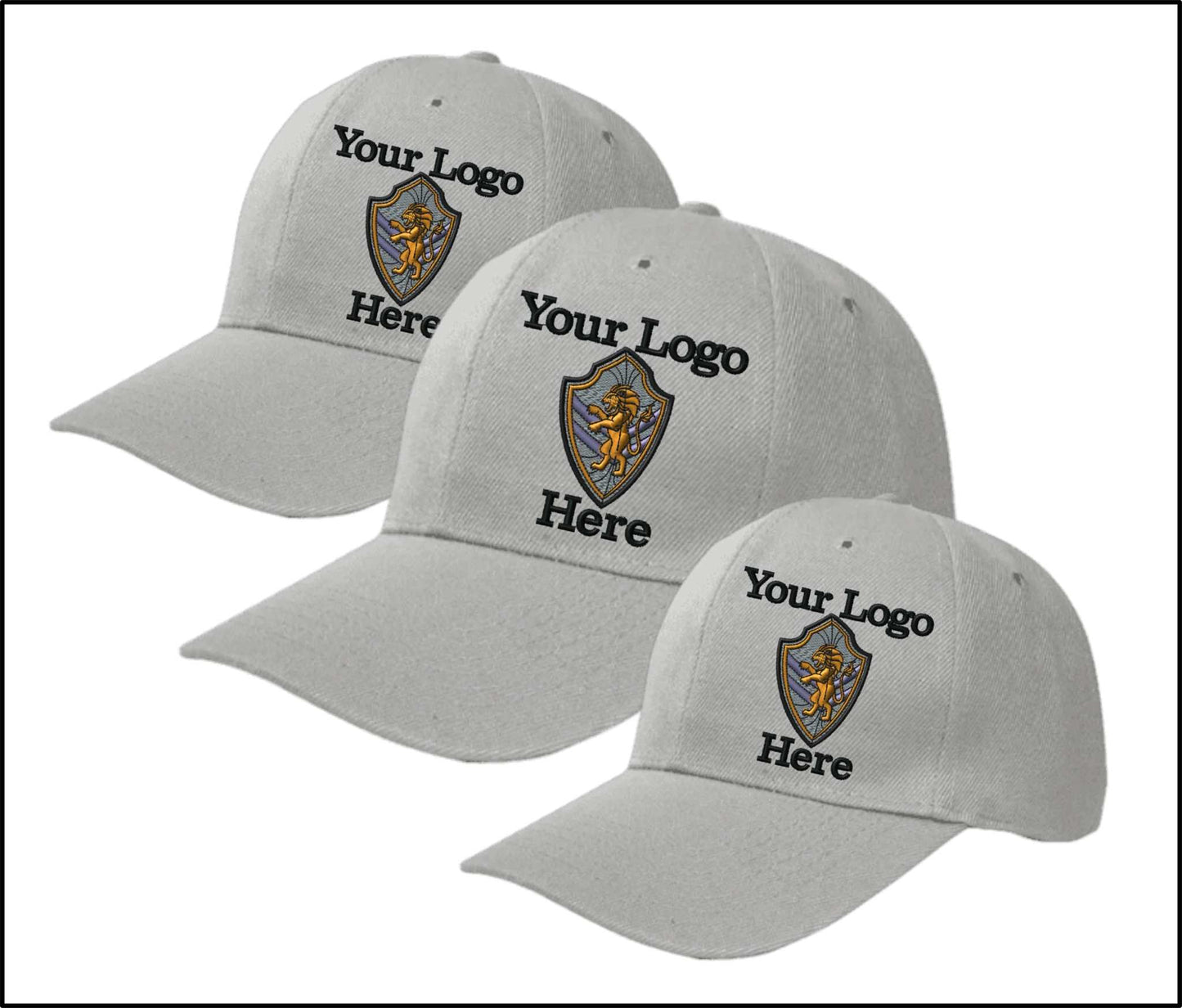 Adjustable Ball Caps Your Custom Logo Image Embroidered on Cap-3 Pack - light gray