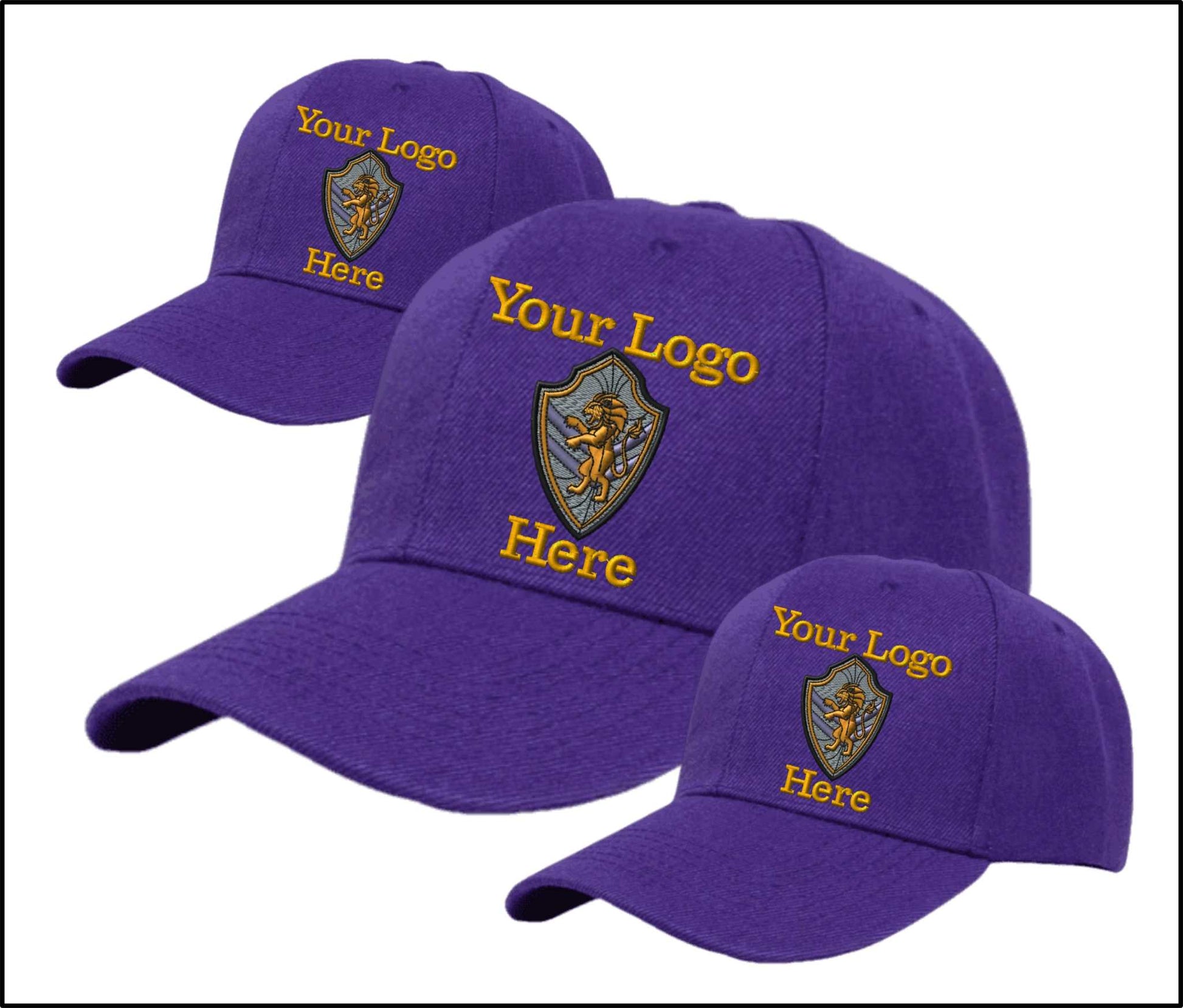 Adjustable Ball Caps Your Custom Logo Image Embroidered on Cap-3 Pack - purple