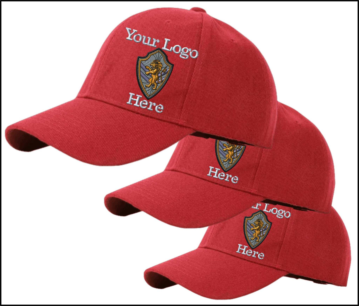 Adjustable Ball Caps Your Custom Logo Image Embroidered on Cap-3 Pack - red