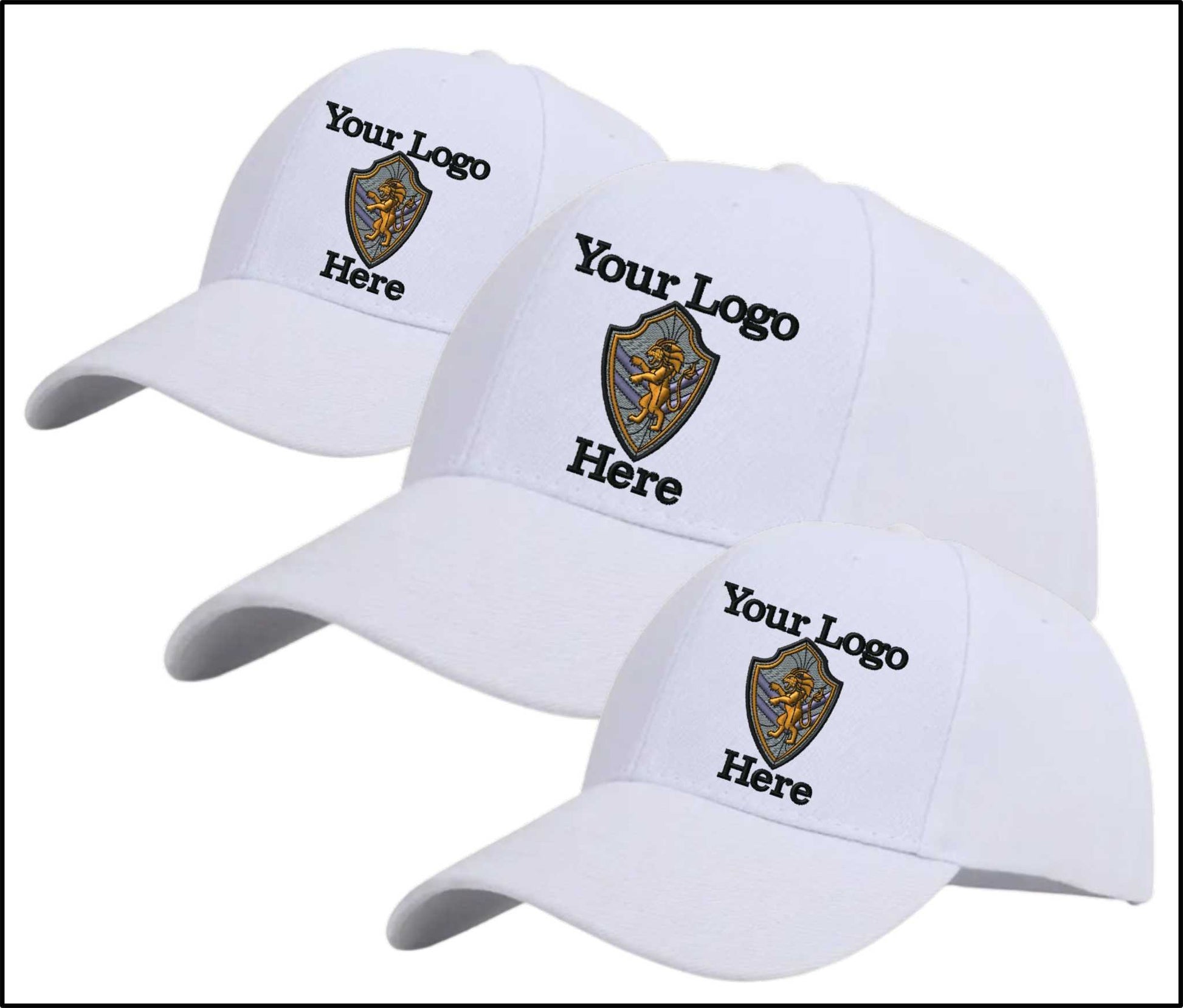 Adjustable Ball Caps Your Custom Logo Image Embroidered on Cap-3 Pack - white