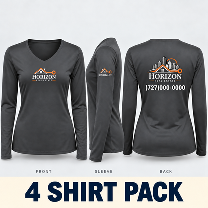 Custom Printed Long Sleeve V-Neck Dri-Fit shirts -4 Pack Women