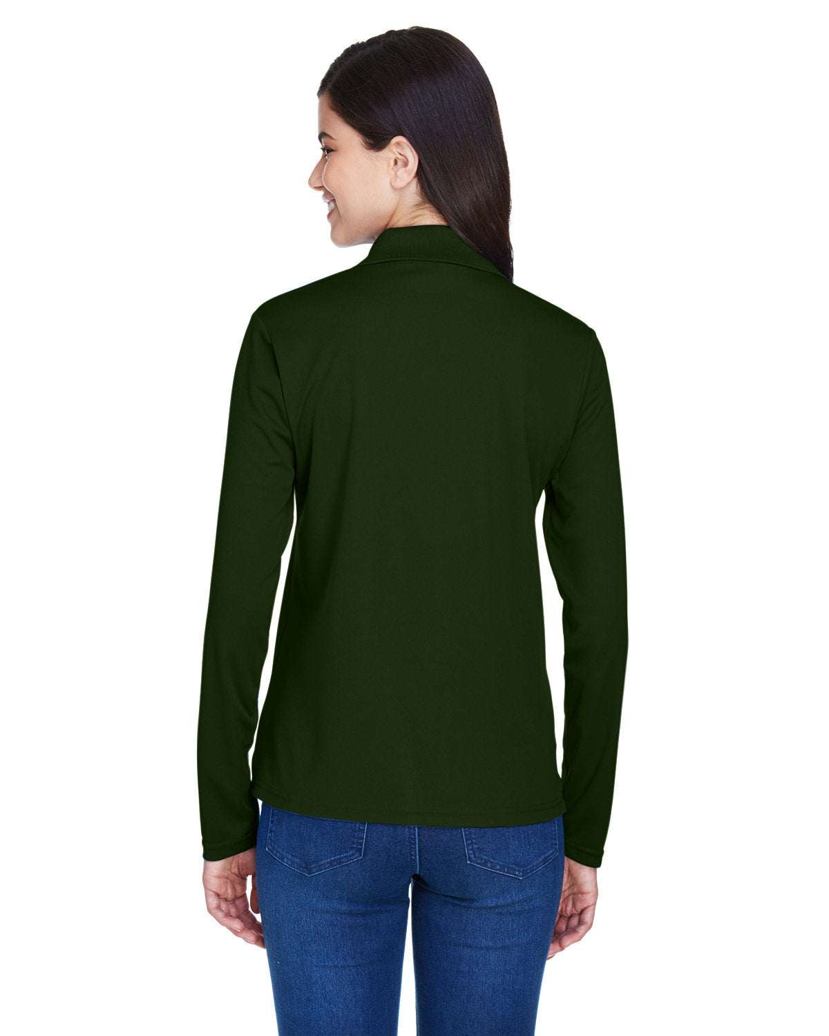 Long Sleeve Dry-Fit Polo with Custom Text Embroidered - Women - forest green