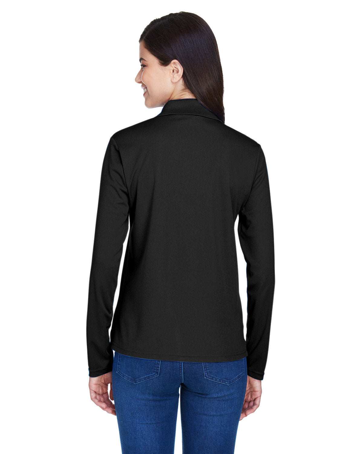 Long Sleeve Dry-Fit Polo with Custom Text Embroidered - Women - black