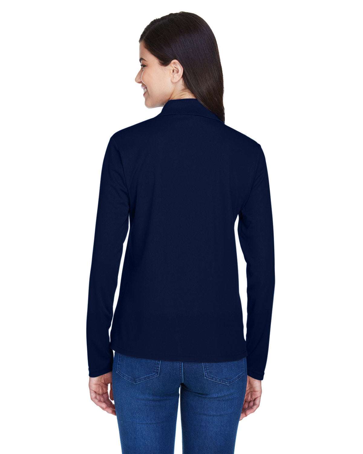 Long Sleeve Dry-Fit Polo with Custom Text Embroidered - Women - navy