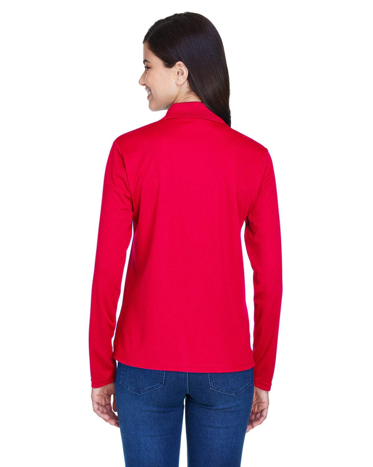 Long Sleeve Dry-Fit Polo with Custom Text Embroidered - Women - red