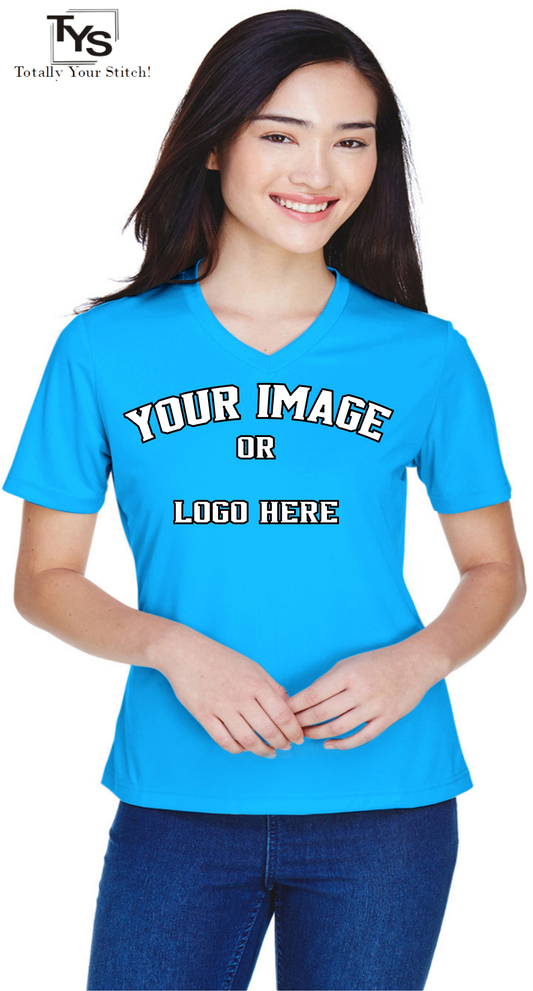 Dry Fit Custom V-Neck T-shirts for Women Your Design Printed 4 Pack - electric blue