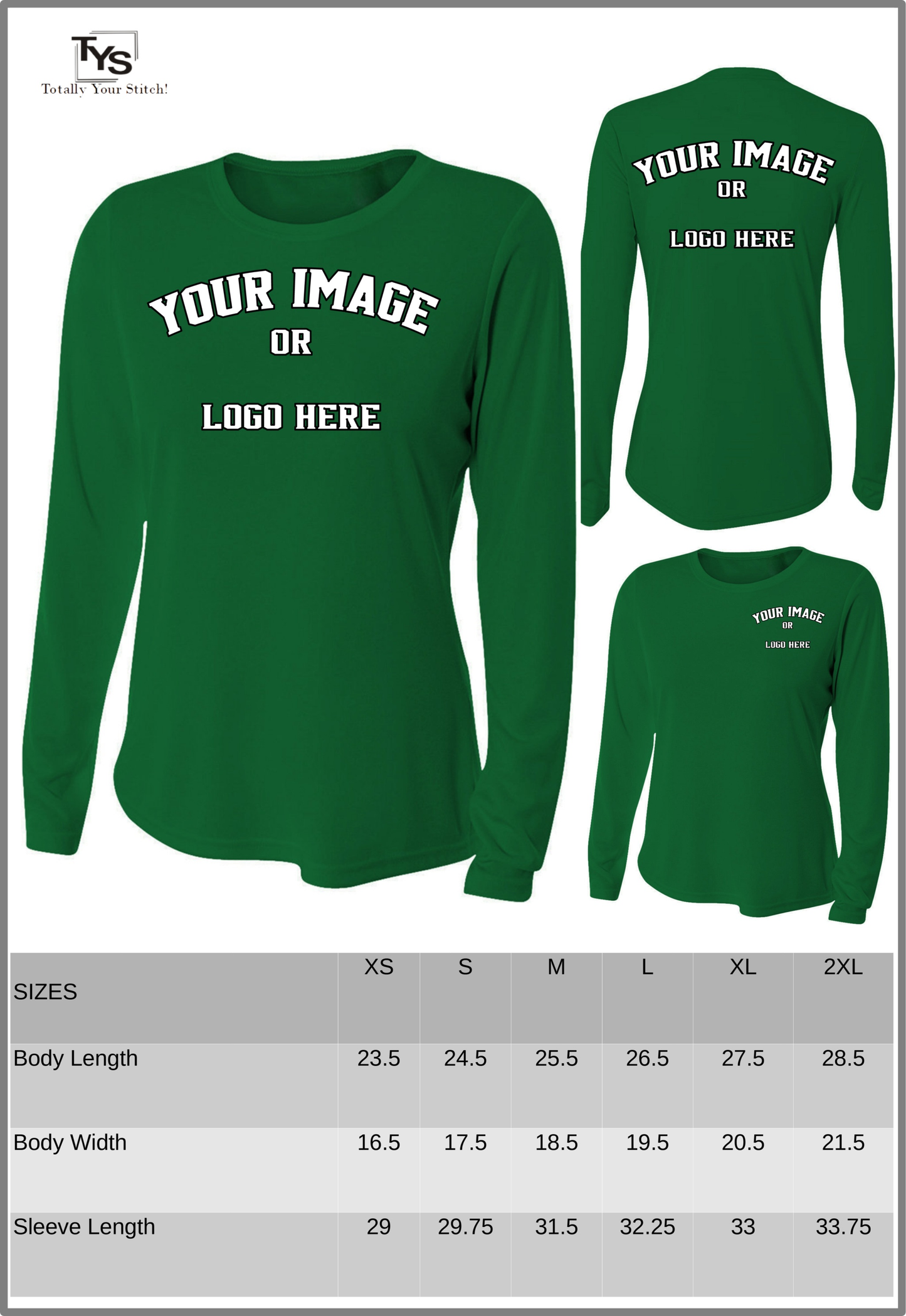 Ladies Long Sleeve Cooling Performance Crew Custom Logo shirts -4 Pack kelly green