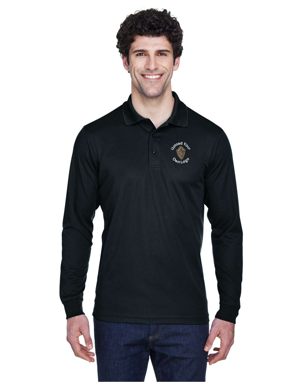 Long Sleeve Polo Shirts Your Business Logo Embroidered - Men 3-Pack - black