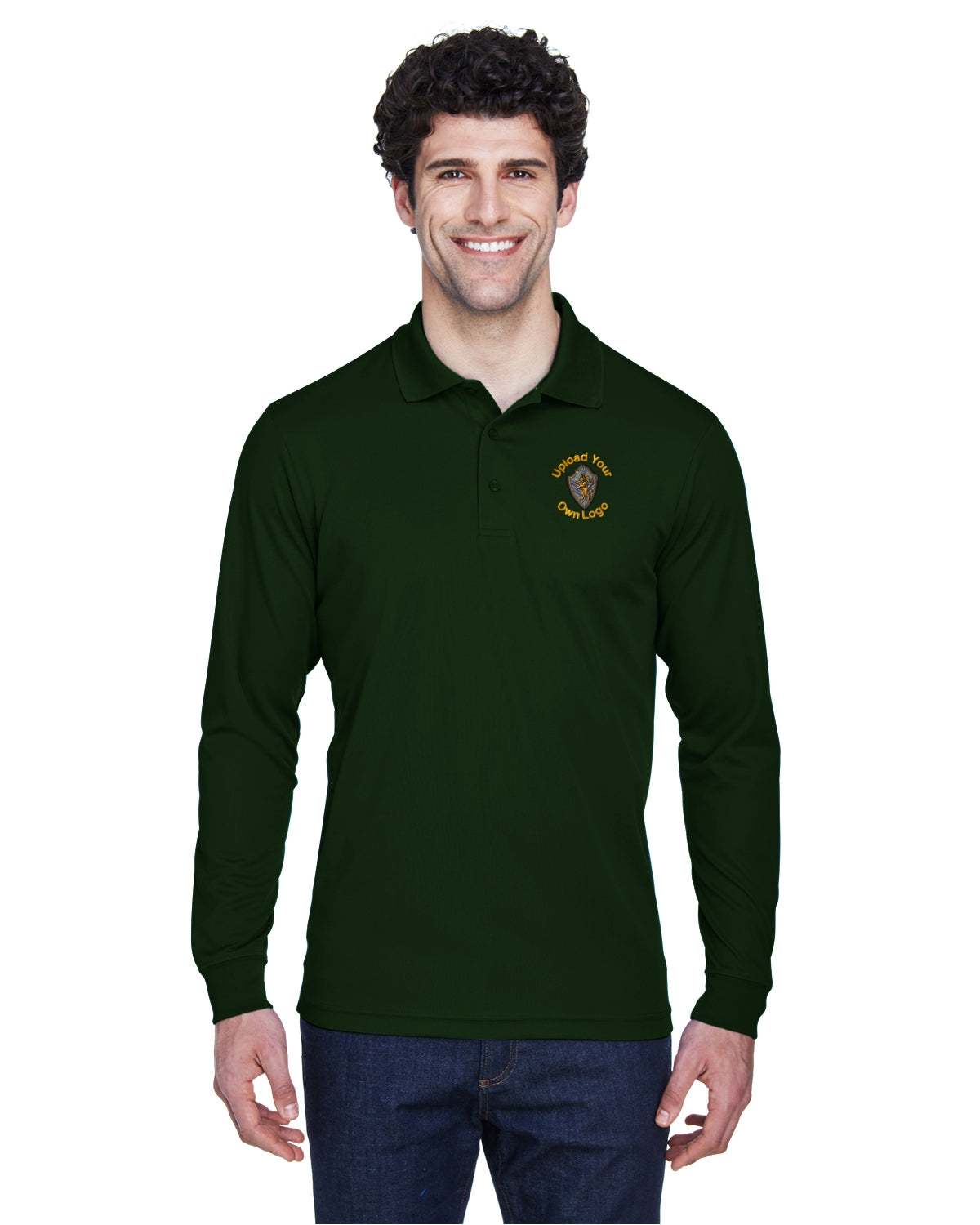 Long Sleeve Polo Shirts Your Business Logo Embroidered - Men 3-Pack - green