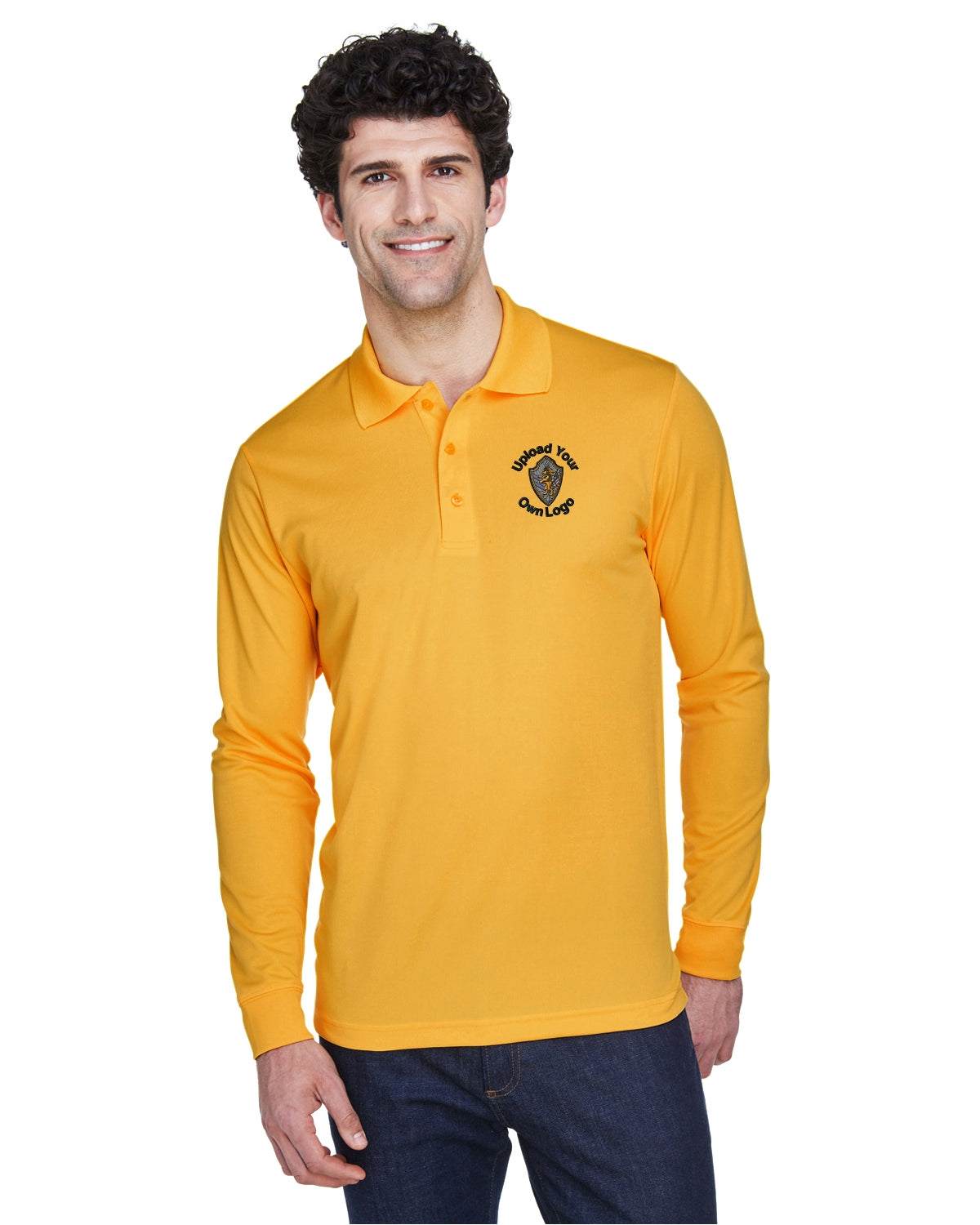 Dry-Sport Polo Long Sleeve Shirts-Your Company Logo Embroidery 12-Pack - gold