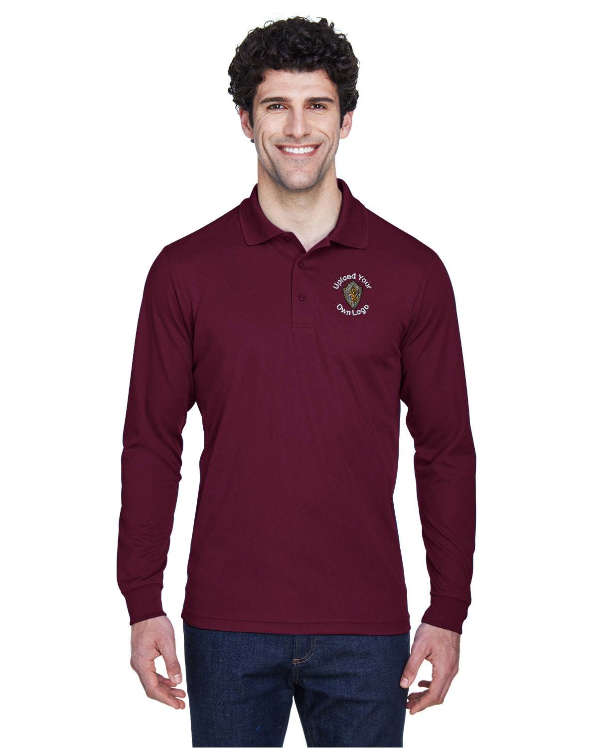 Dry-Sport Polo Long Sleeve Shirts-Your Company Logo Embroidery 12-Pack - burgundy