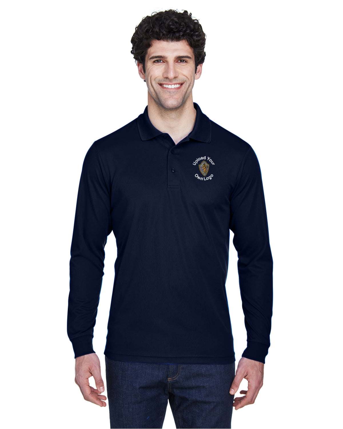 Long Sleeve Polo Shirts Your Business Logo Embroidered - Men 3-Pack - navy