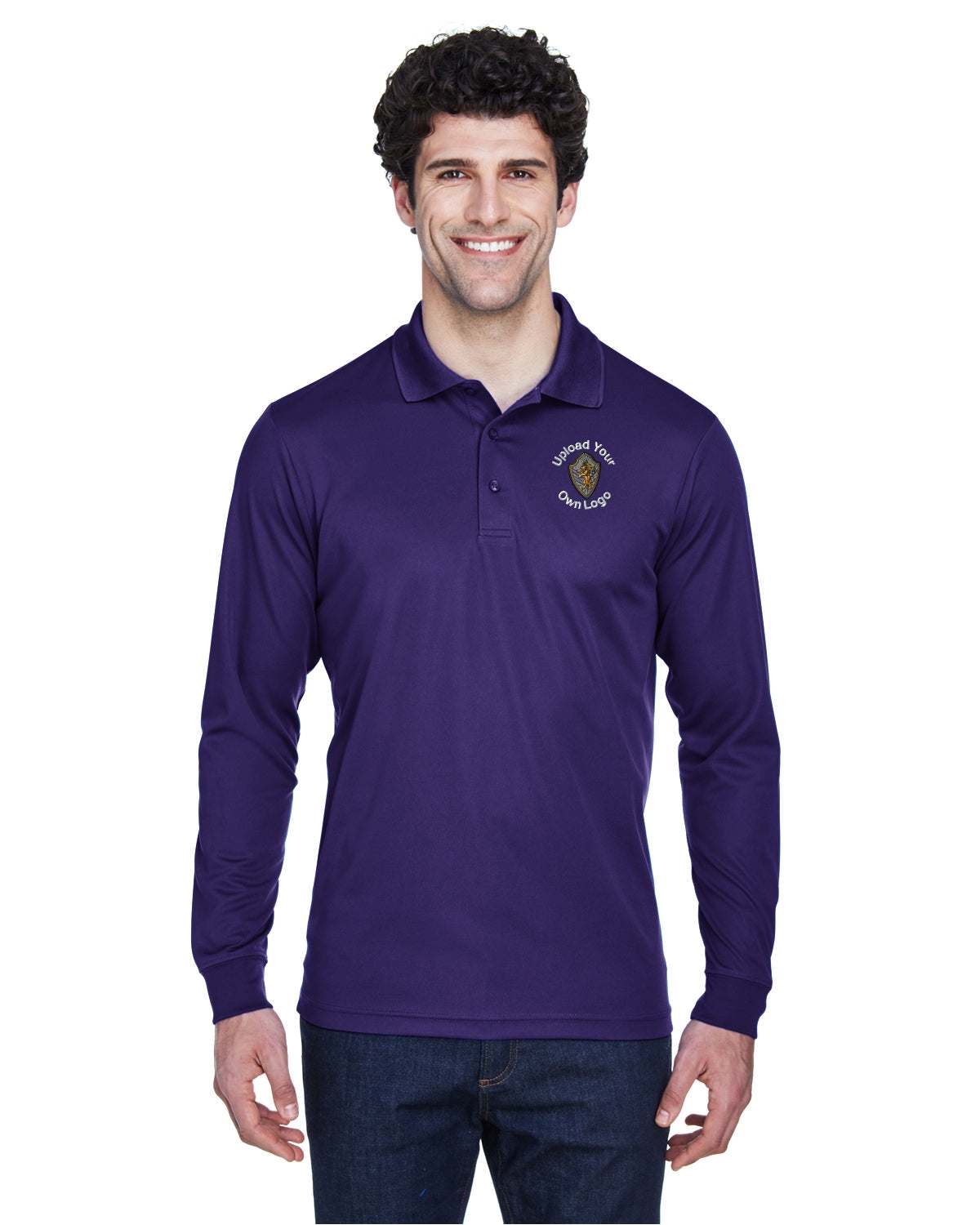 Long Sleeve Sport Polo Shirts Your Company Logo Embroidered Men 6-Pack - purple