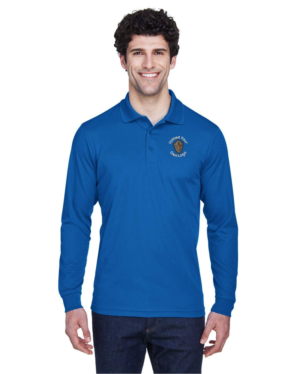 Dry-Sport Polo Long Sleeve Shirts-Your Company Logo Embroidery 12-Pack - royal blue