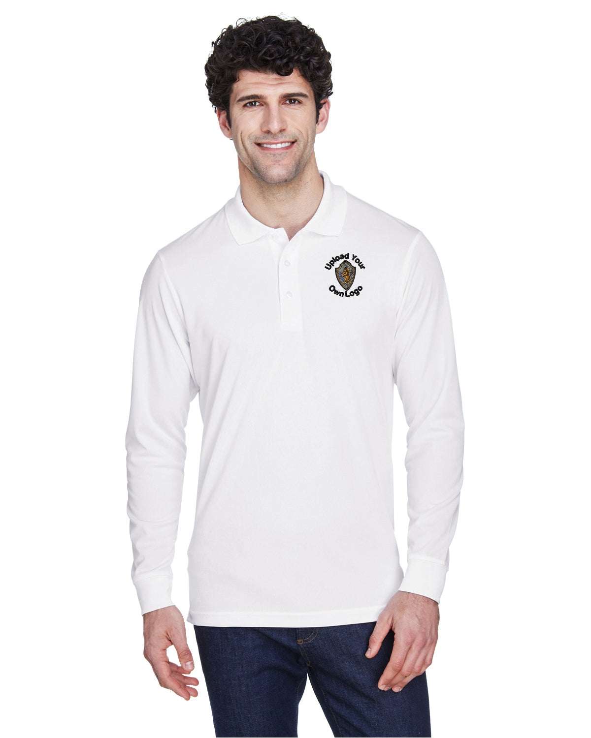 Long Sleeve Sport Polo Shirts Your Company Logo Embroidered Men 6-Pack - white