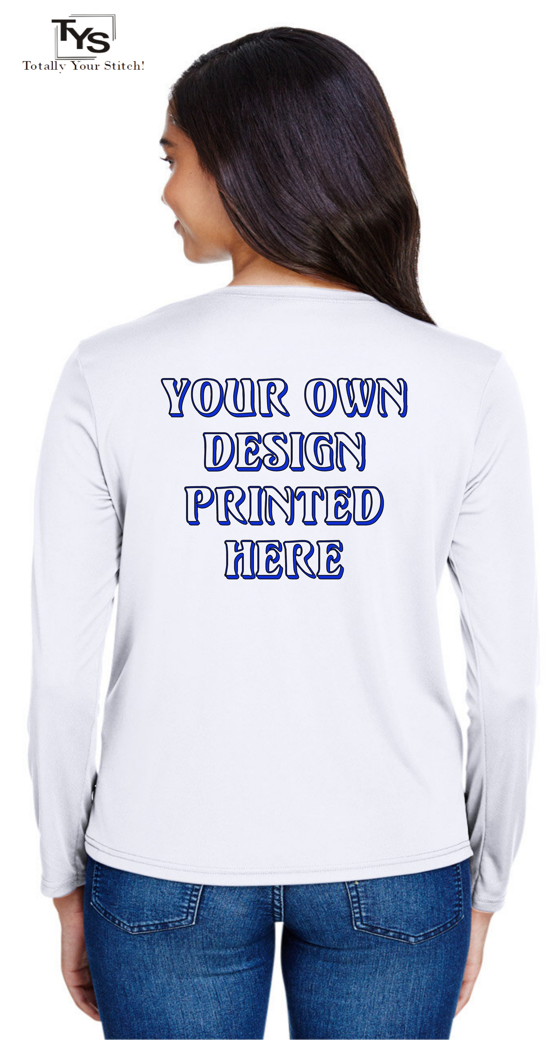 Ladies Long Sleeve Cooling Performance Crew Custom Logo shirts -4 Pack white