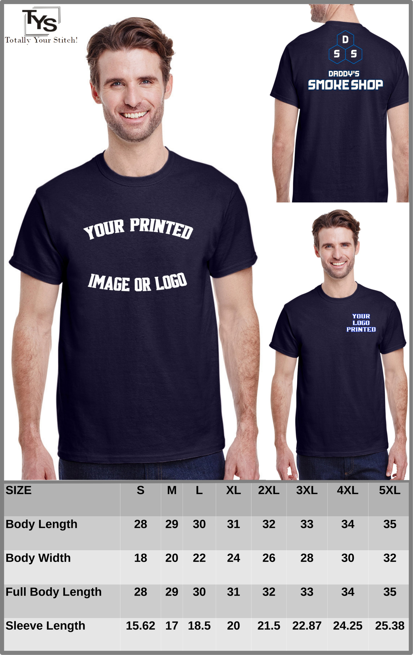 Custom Printed T-shirts Your Logo Design Men 4 pack navy blue