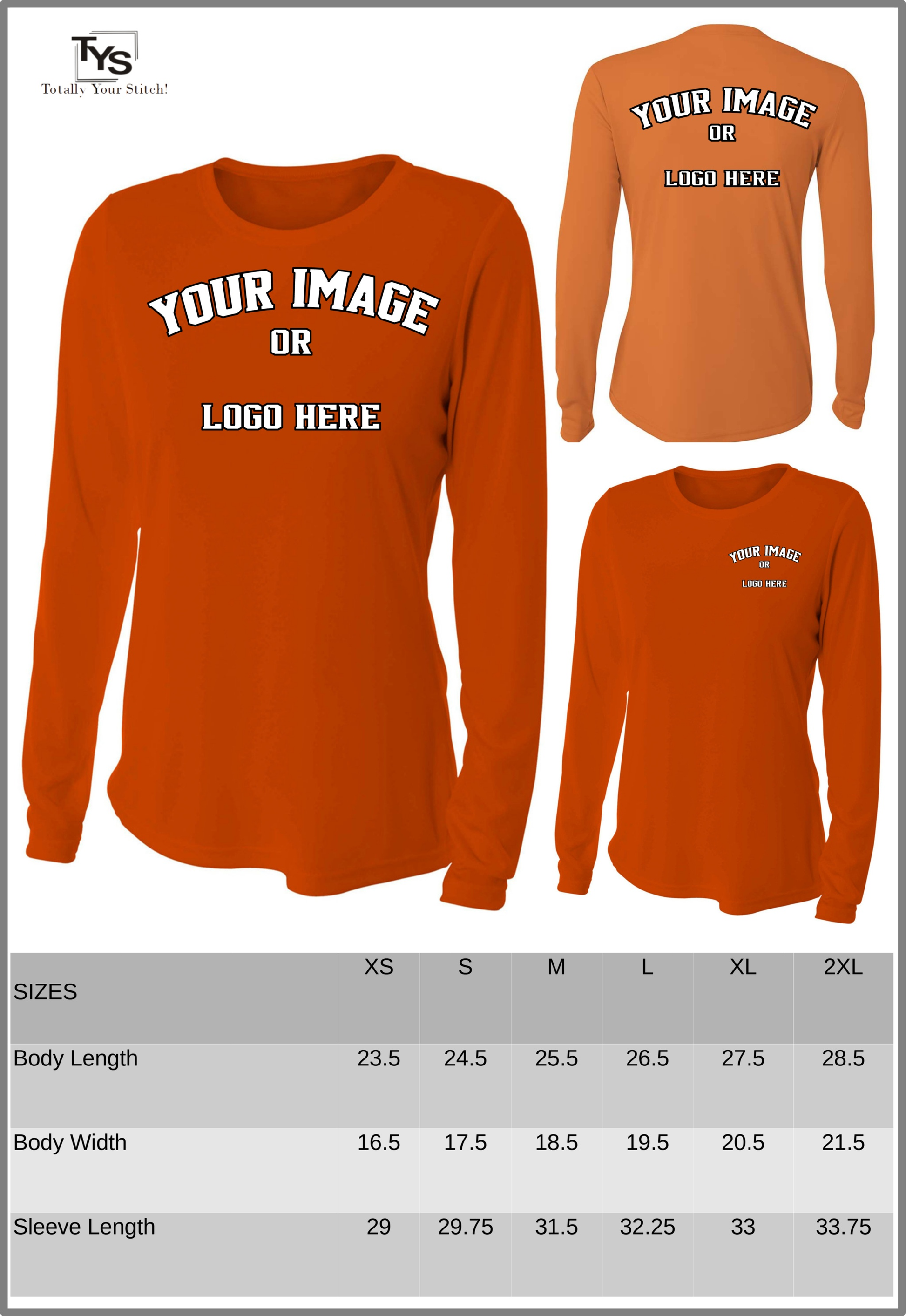 Ladies Long Sleeve Cooling Performance Crew Custom Logo shirts -4 Pack orange