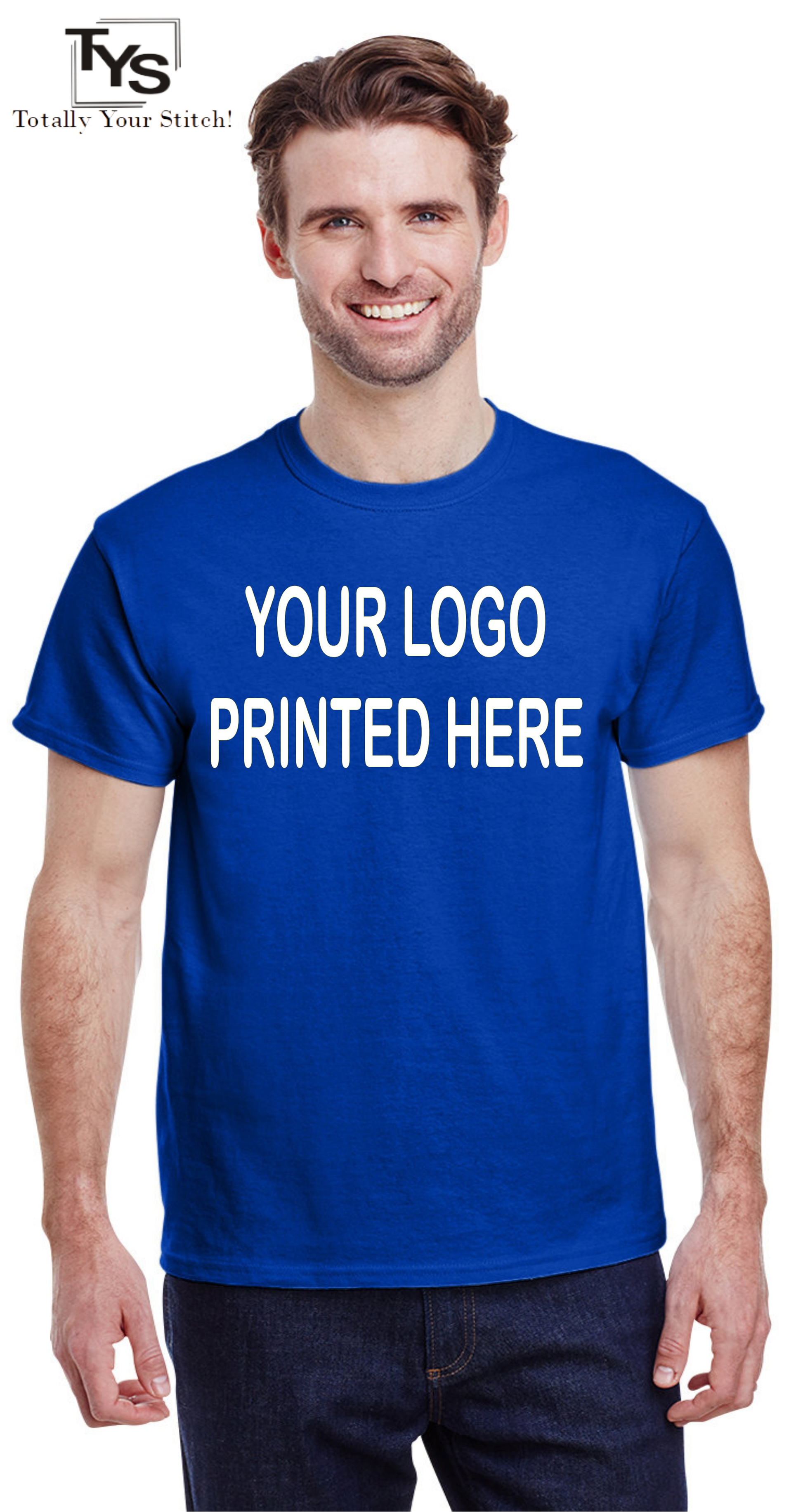 Your Custom Design Printed Cotton T-shirts Your Logo -4 pack royal blue