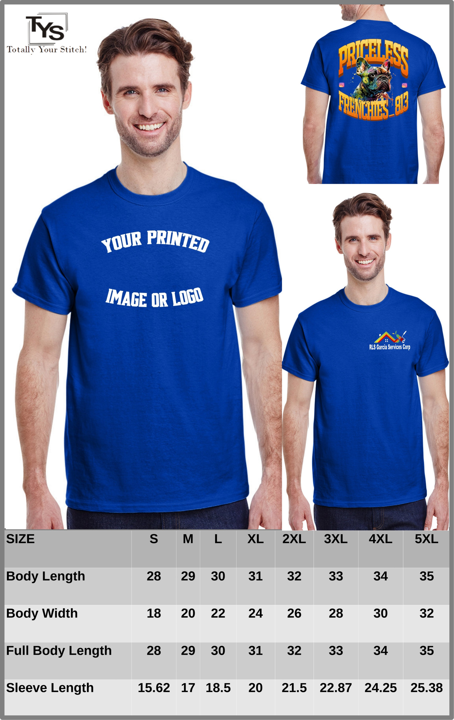 Custom Printed T-shirts Your Logo Design Men 4 pack - royal blue