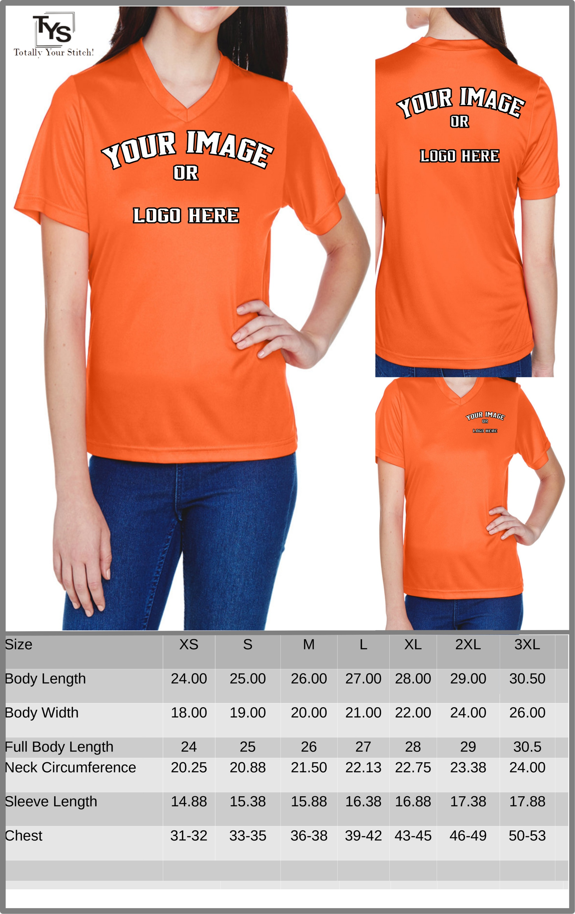 Dry Fit Custom V-Neck T-shirts for Women Your Design Printed 4 Pack  - orange