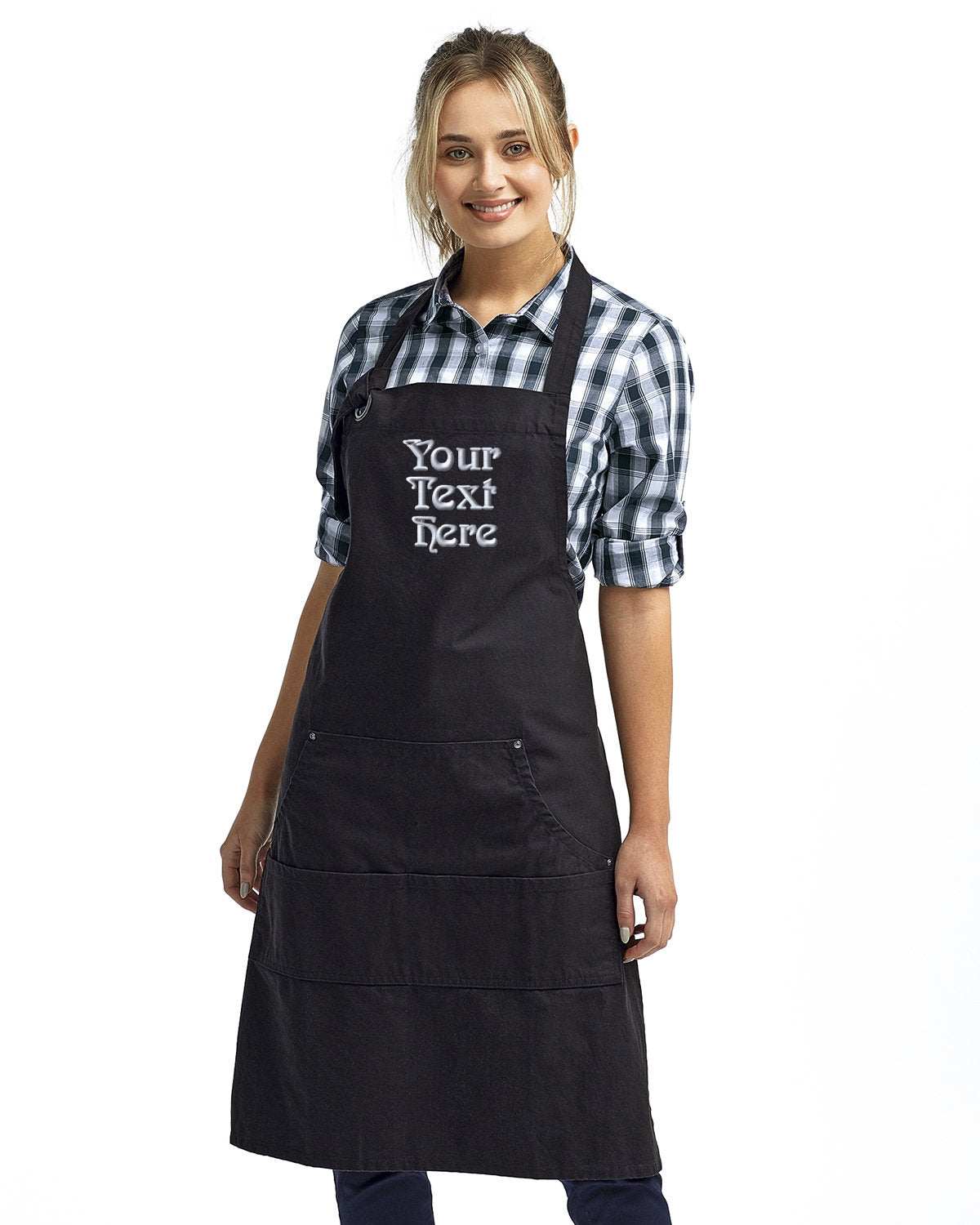 Unisex Pocket Apron Your Personalized Text Embroidered - 3 pack - black