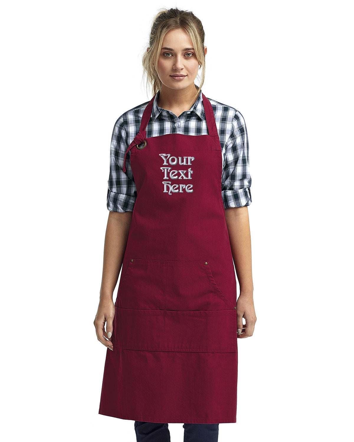 Unisex Pocket Apron Your Personalized Text Embroidered - 3 pack- burgundy