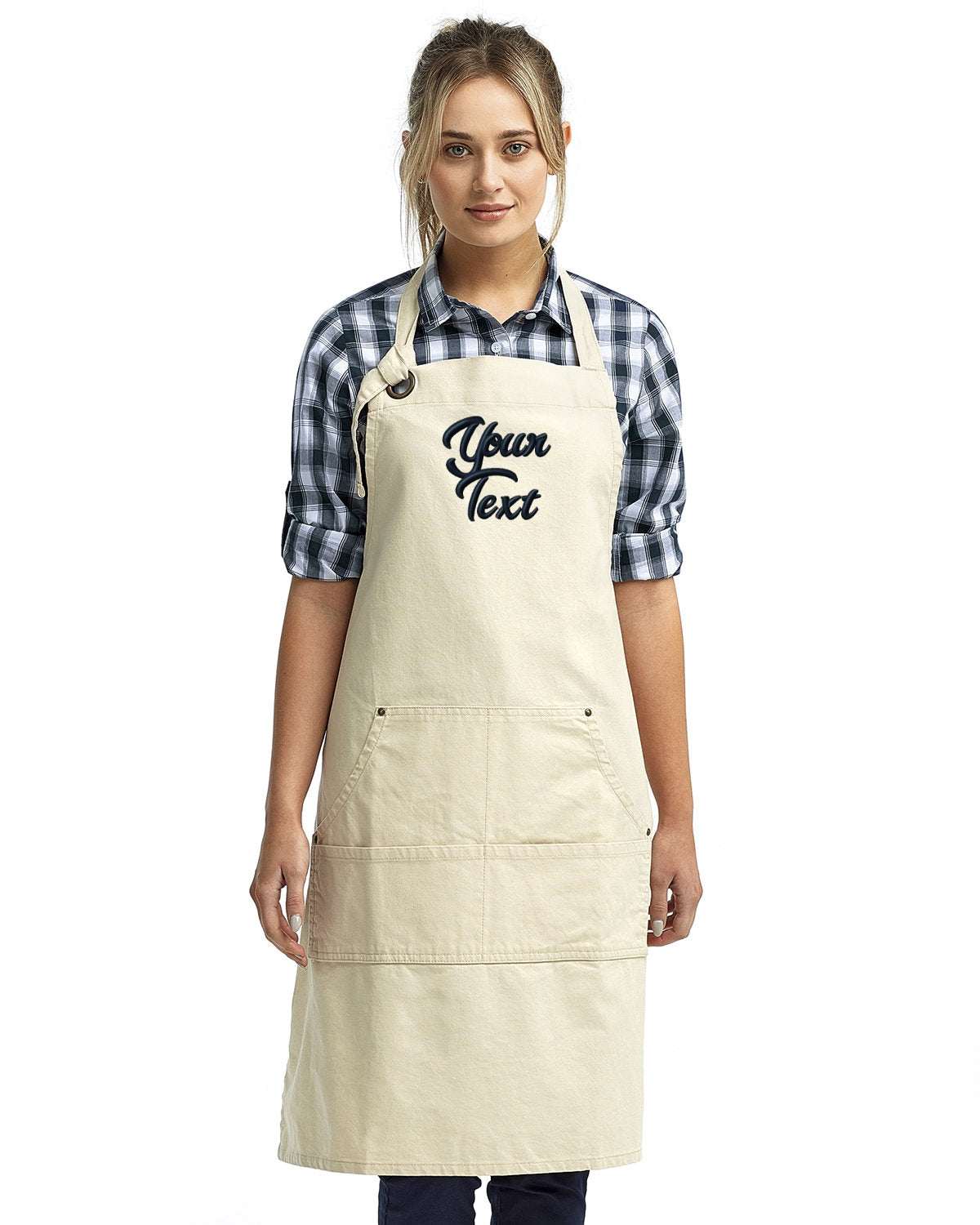Unisex Pocket Apron Your Personalized Text Embroidered - 3 pack - natural