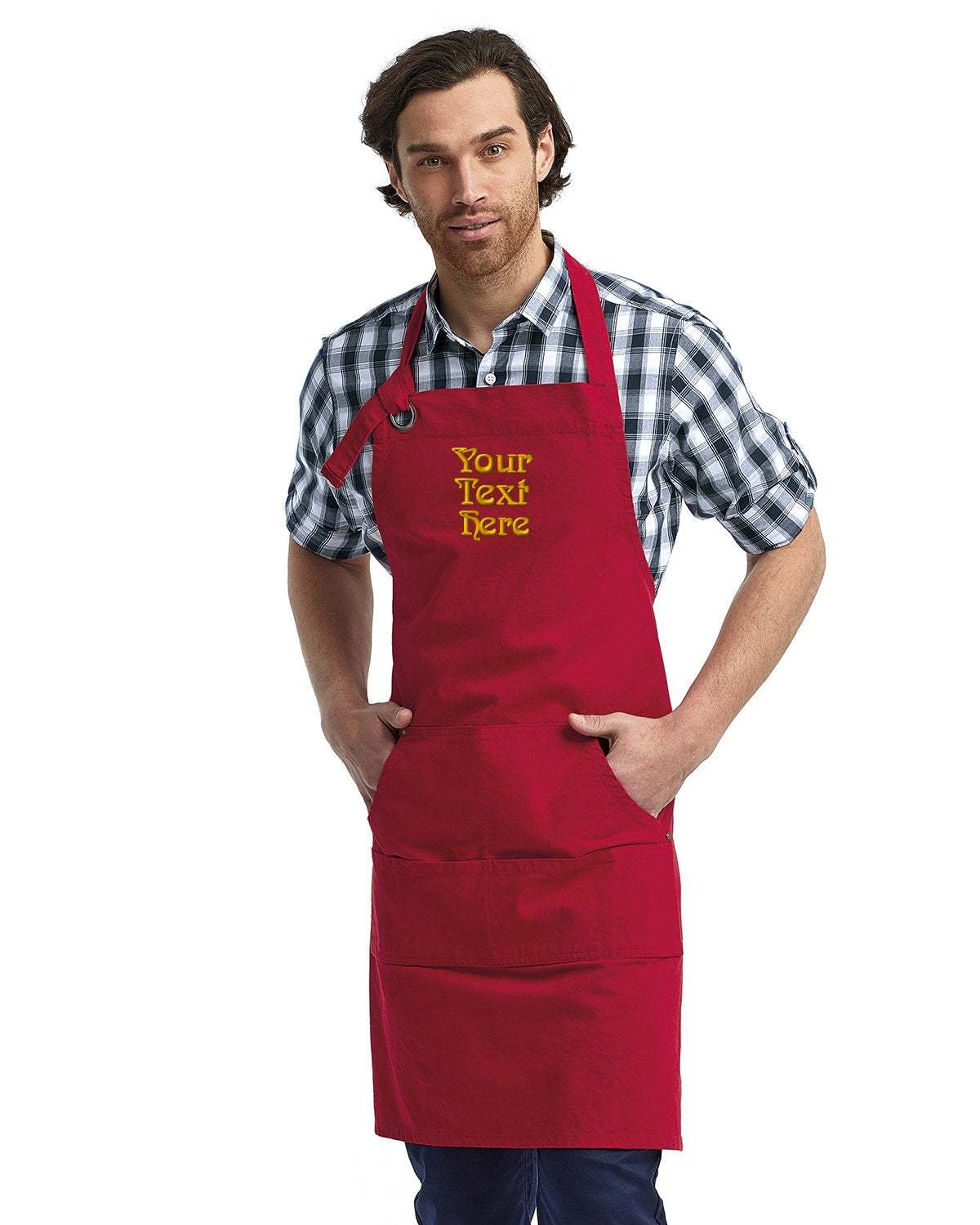 Unisex Pocket Apron Your Personalized Text Embroidered - 3 pack  - red