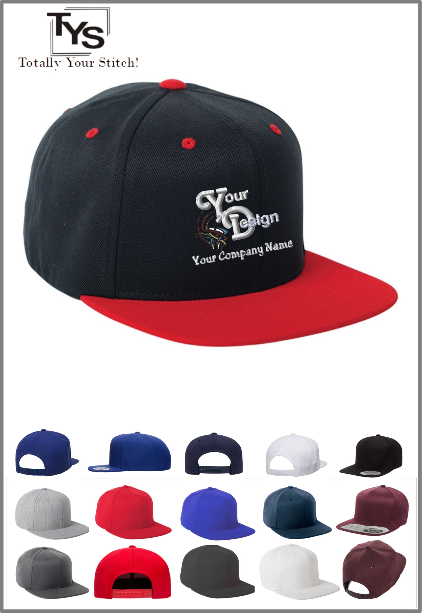 Snapback Caps with Your Company Logo Embroidered 3 Pack - black-red