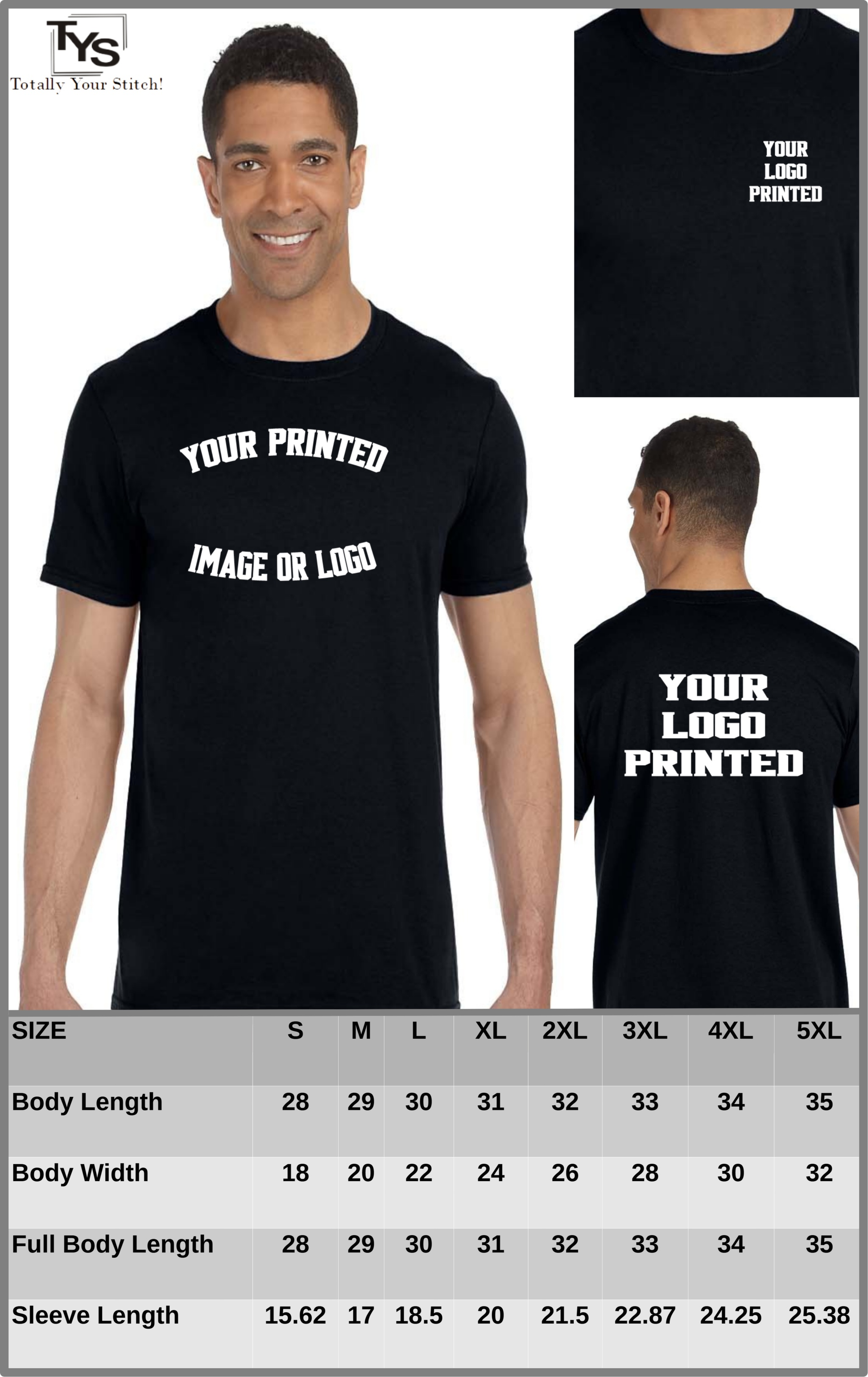 Custom Printed T-shirts Your Logo Design Men 4 pack - black