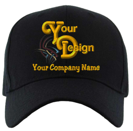 Adjustable Ball Cap Your Custom Logo Image Embroidered on Cap - black