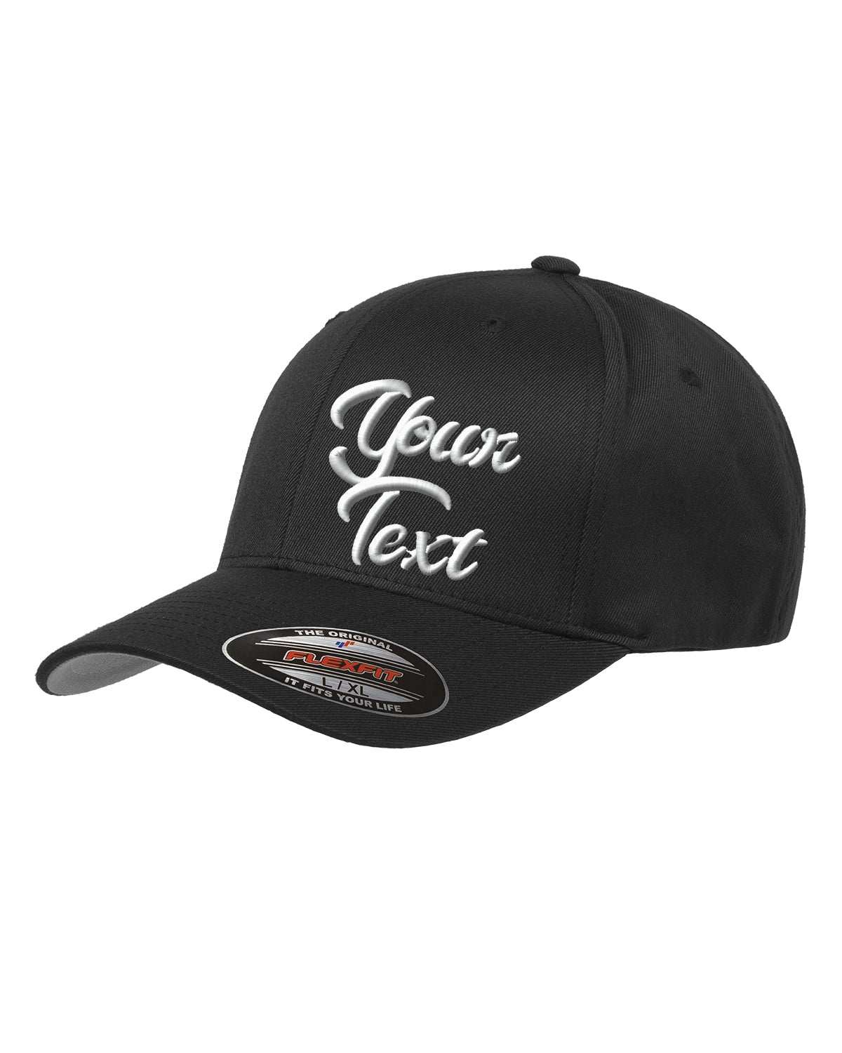 Flex Fitted Ball Caps Your Company Custom text Embroidered -3 Pack black